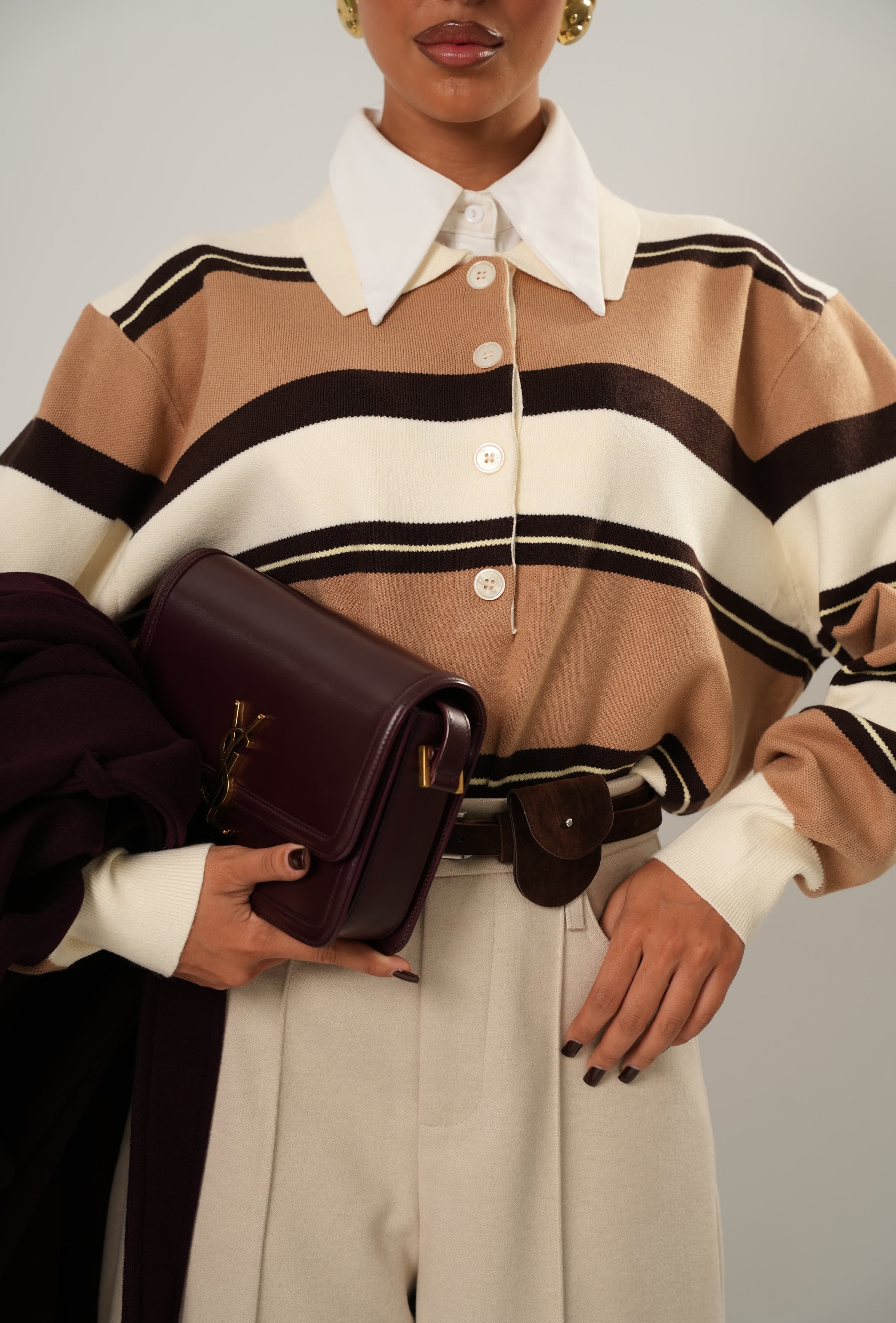 POLO RIGHE EVA CAMEL/MARRONE