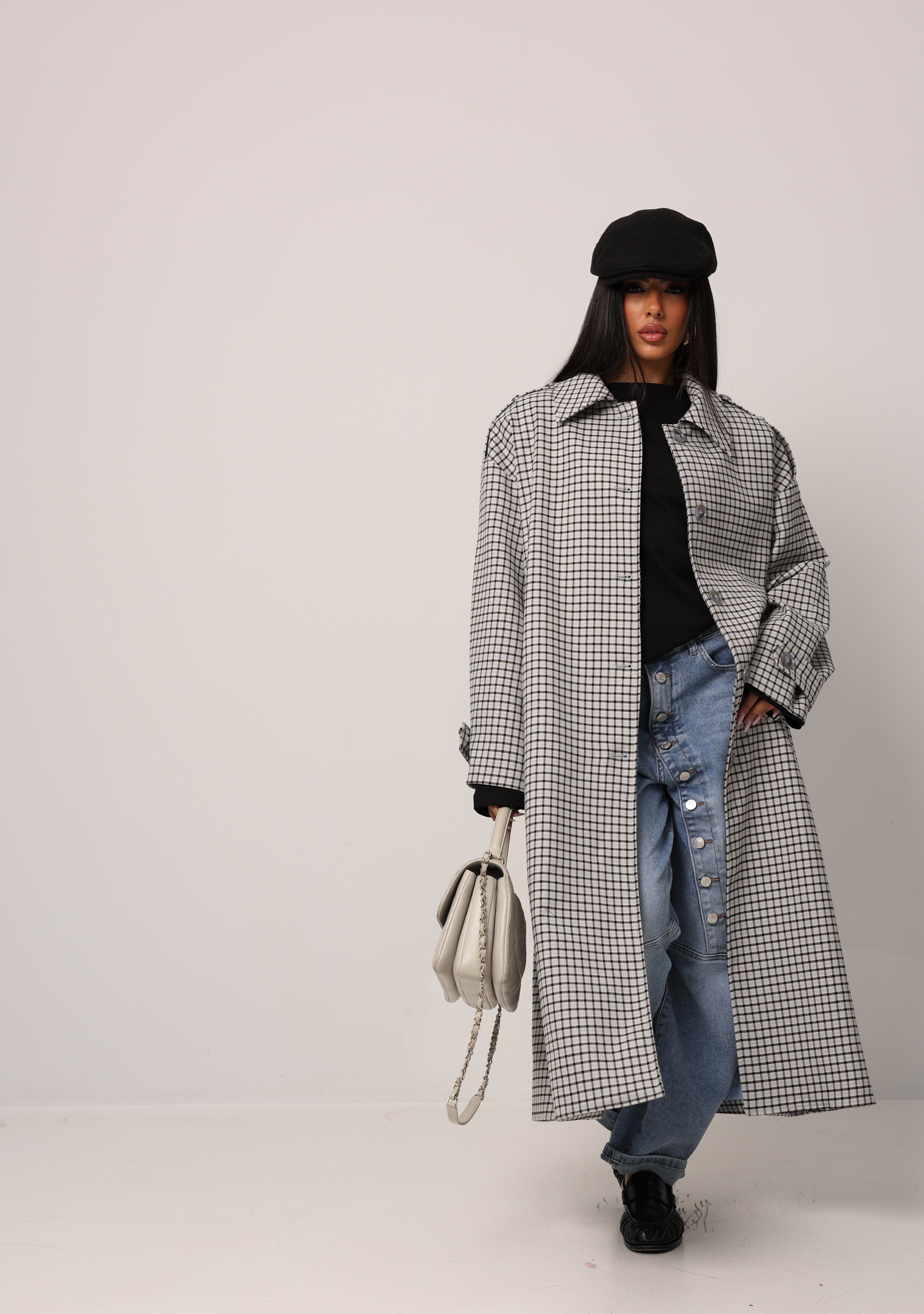 TRENCH QUADRETTI CYNTHIA CELESTE + CINTURA BY LUMINA