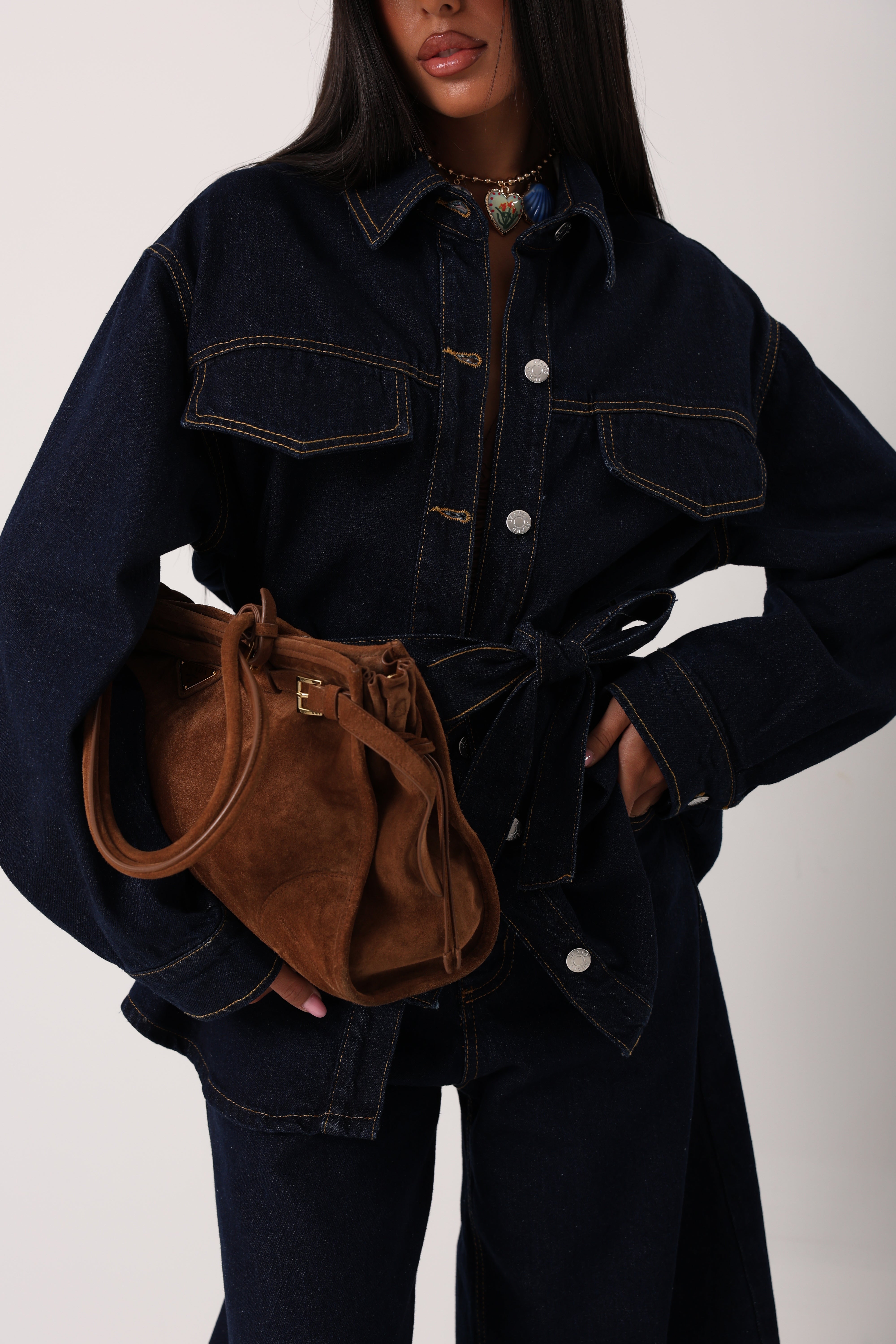 CAMICIA LINDSEY DENIM SCURO + CINTURA