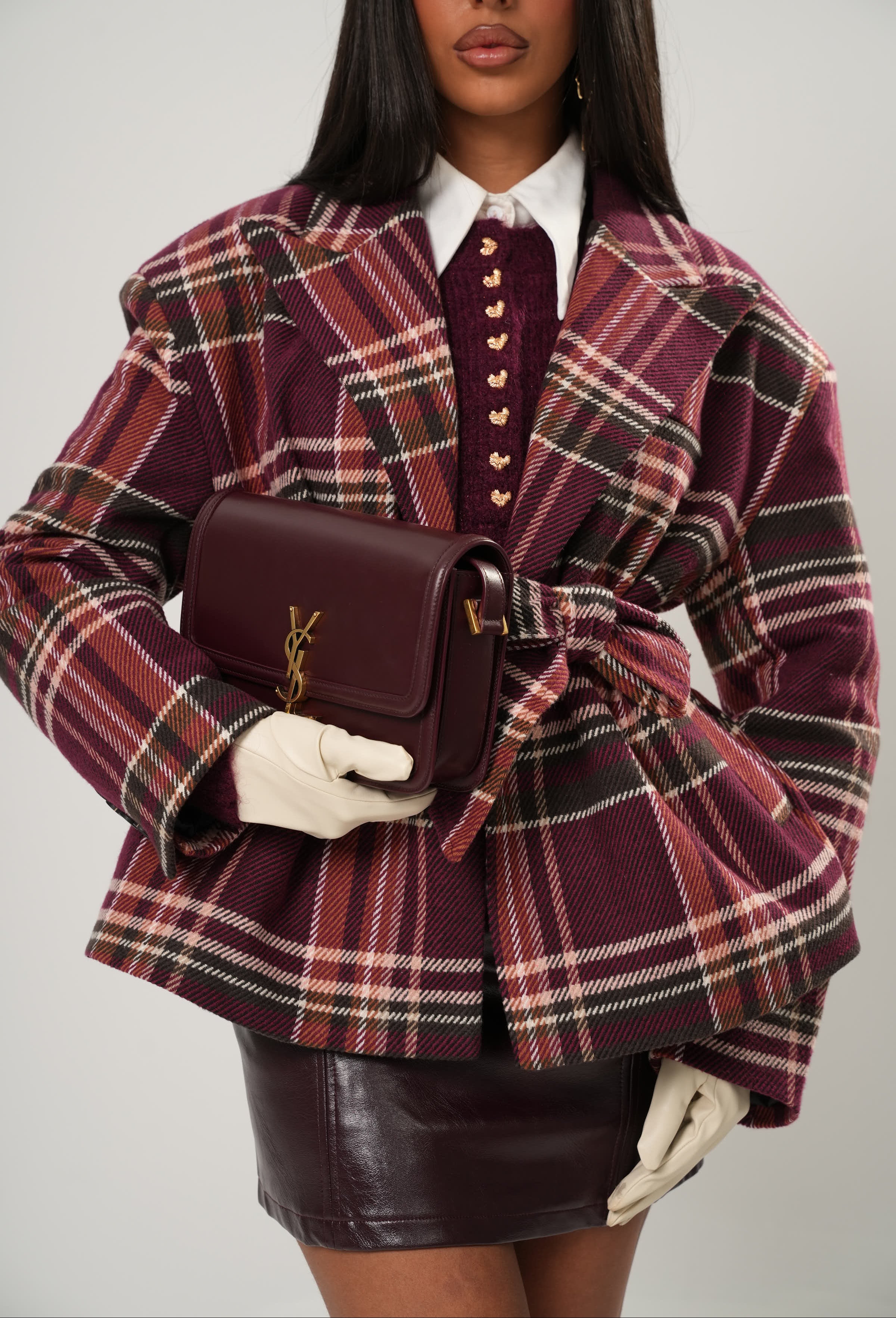 CAPPOTTO TARTAN SHAWE BORDEAUX BY LUMINA