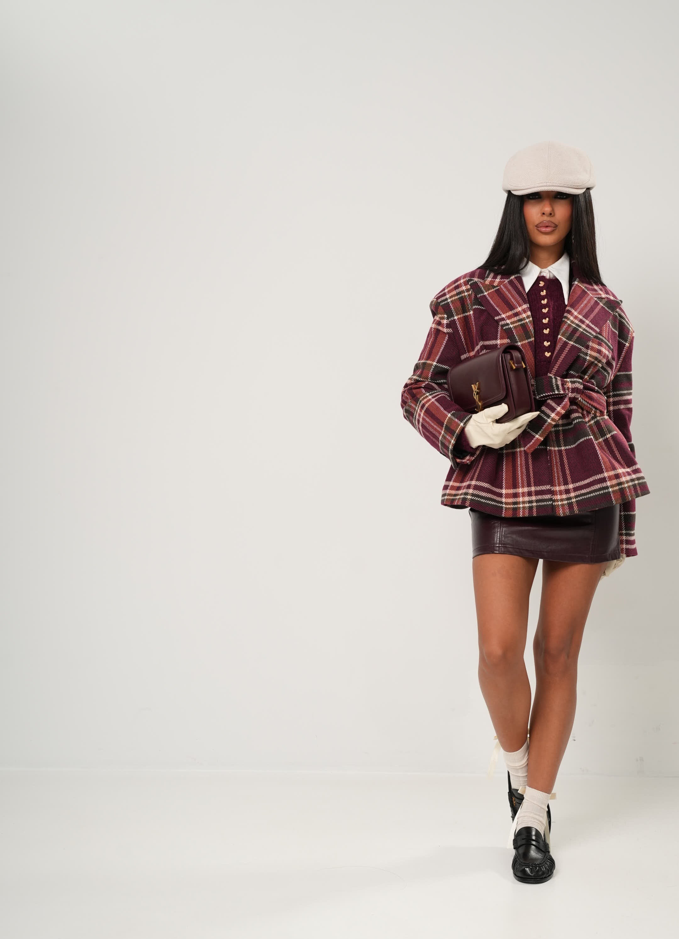 CAPPOTTO TARTAN SHAWE BORDEAUX BY LUMINA