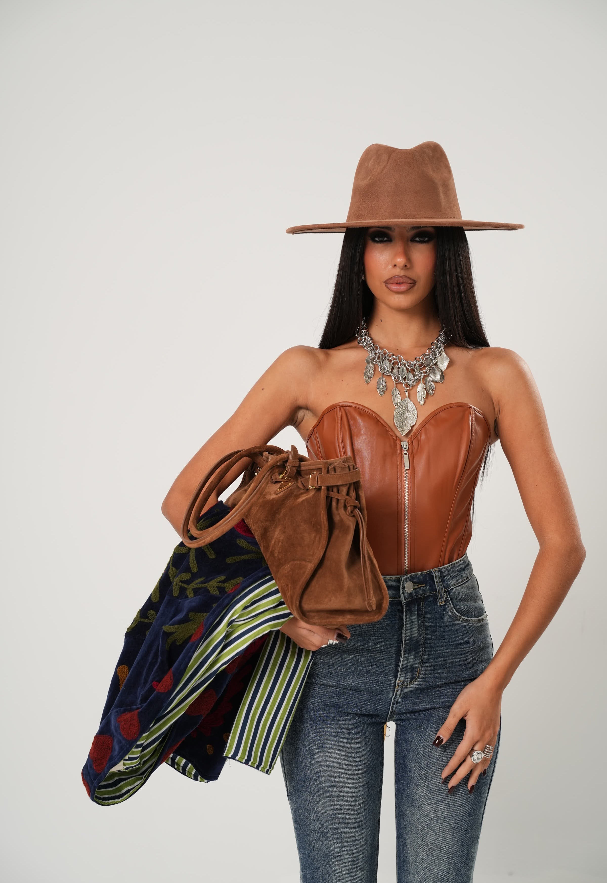 CORSETTO ECOPELLE EVENING CUOIO