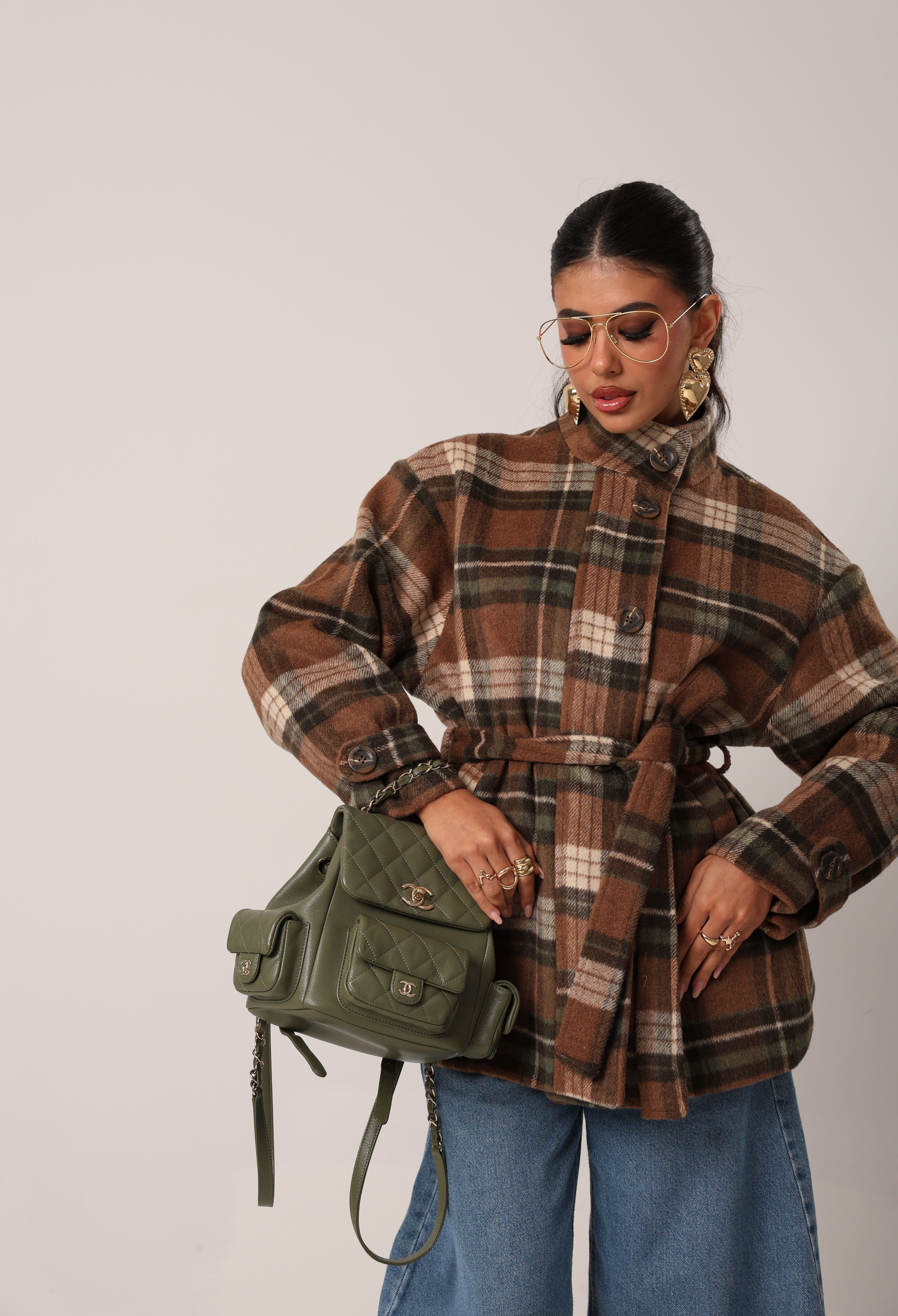 CAPPOTTINO TARTAN VENUS MARRONE/VERDE + CINTURA