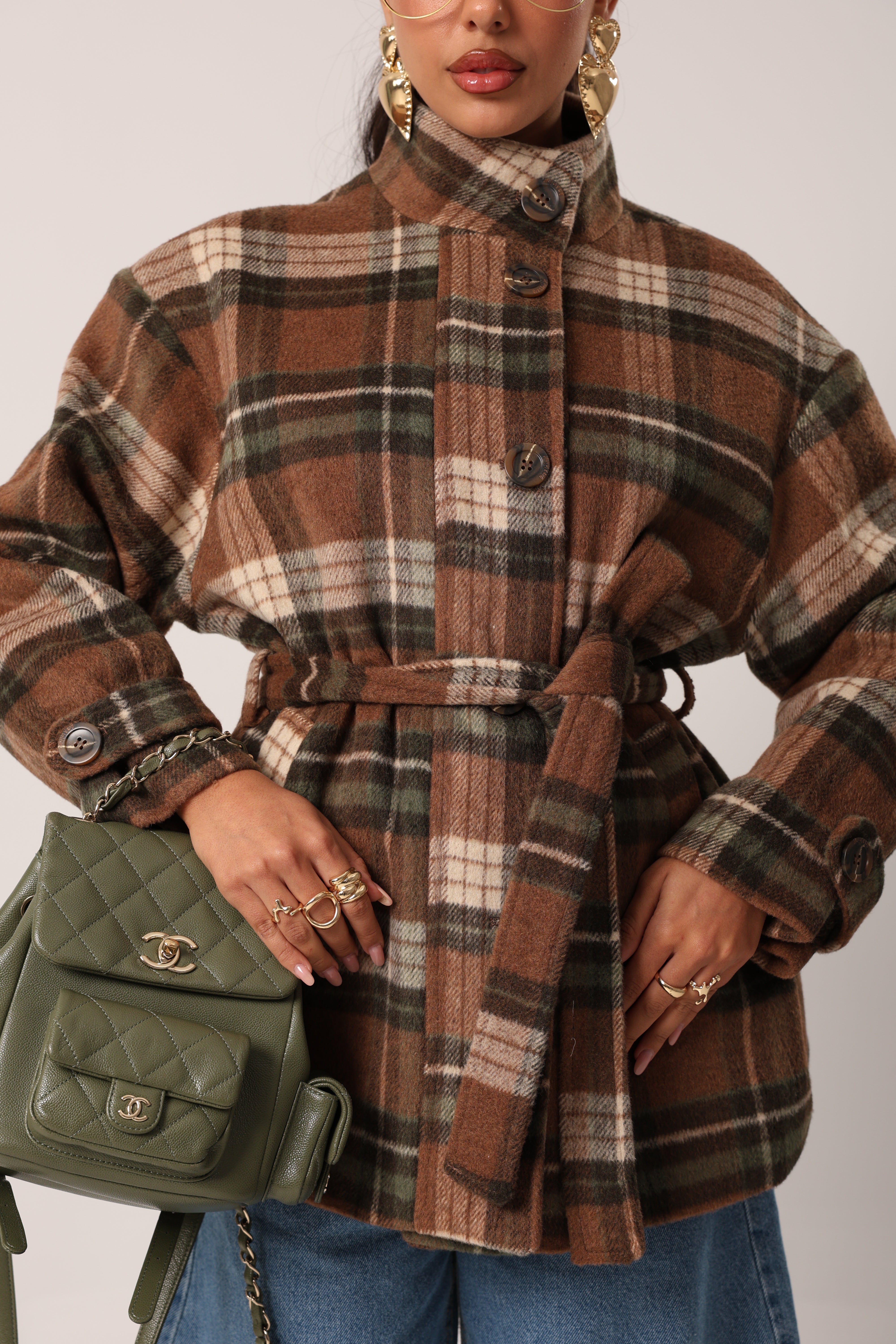 CAPPOTTINO TARTAN VENUS MARRONE/VERDE + CINTURA