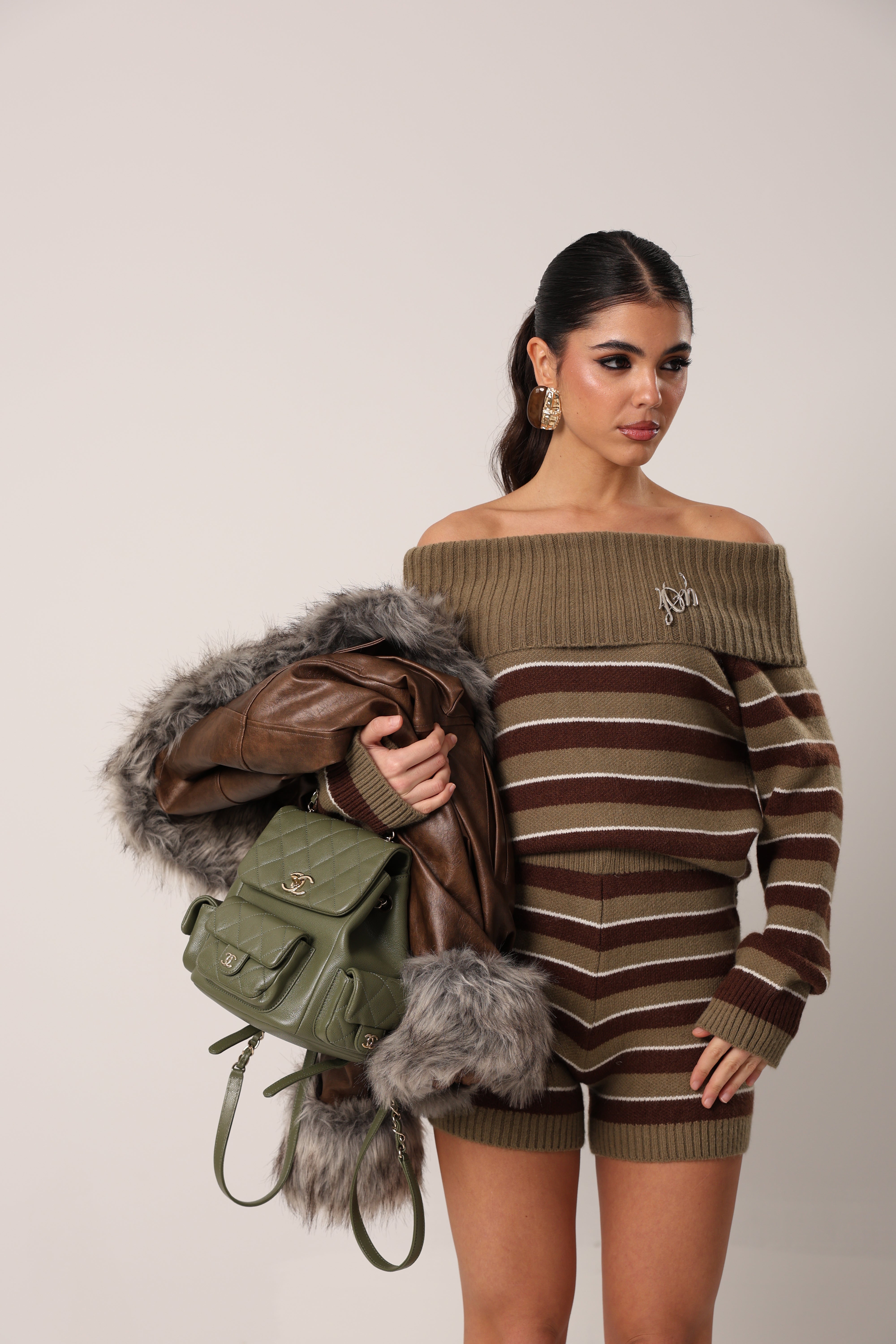 COORDINATO RIGHE MADALINA MARRONE/VERDE