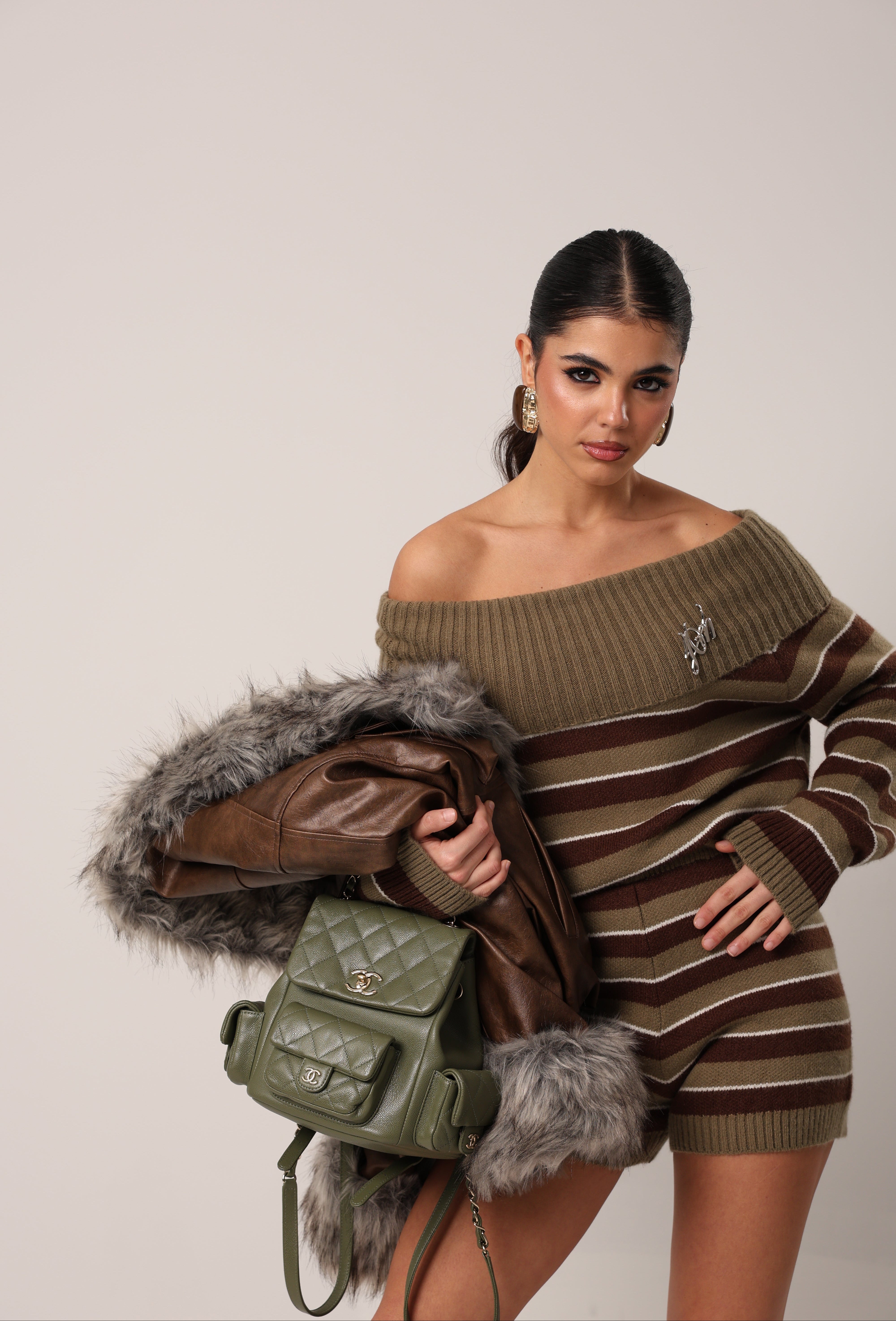 COORDINATO RIGHE MADALINA MARRONE/VERDE