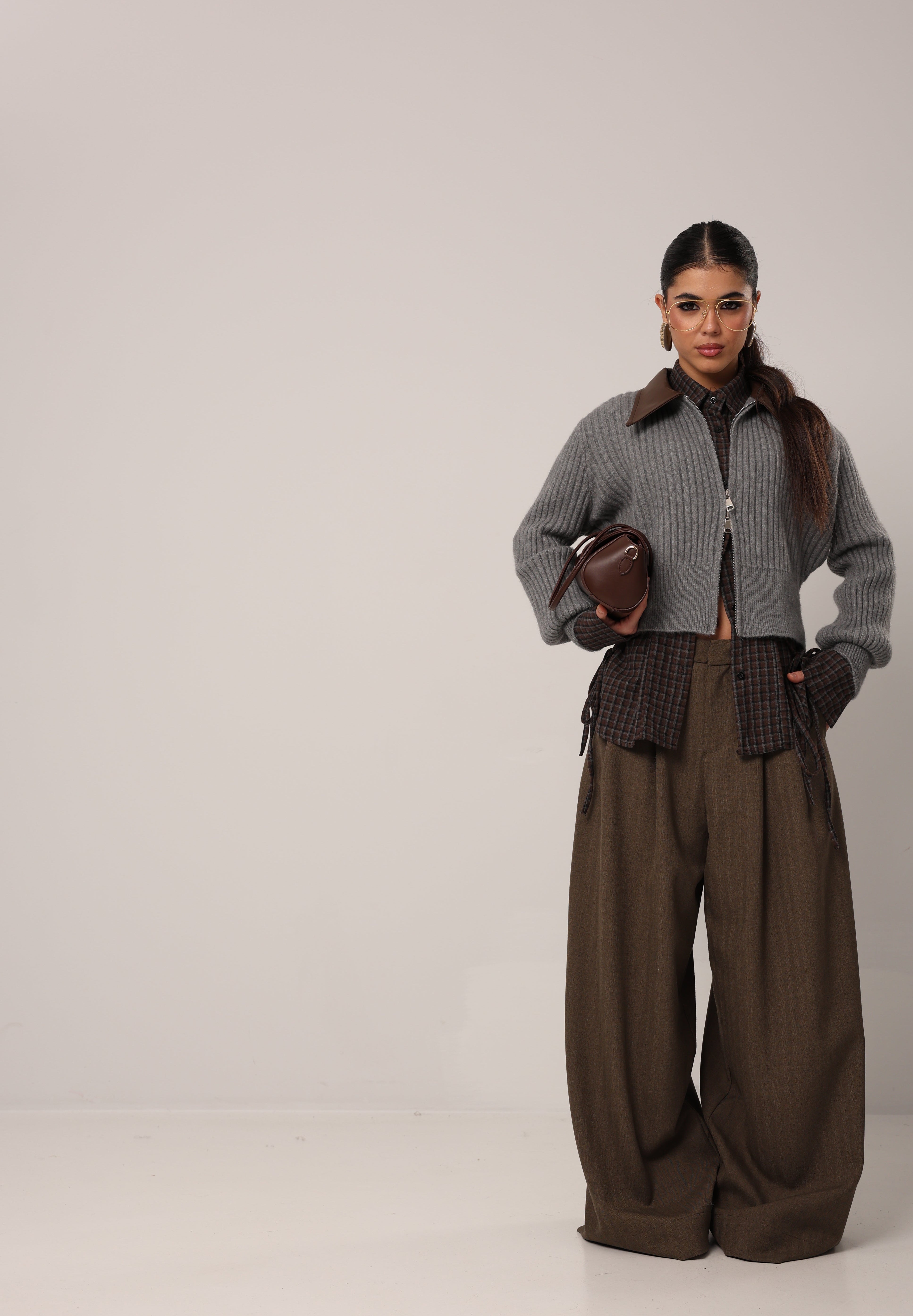 PANTALONI FLARIS FANGO