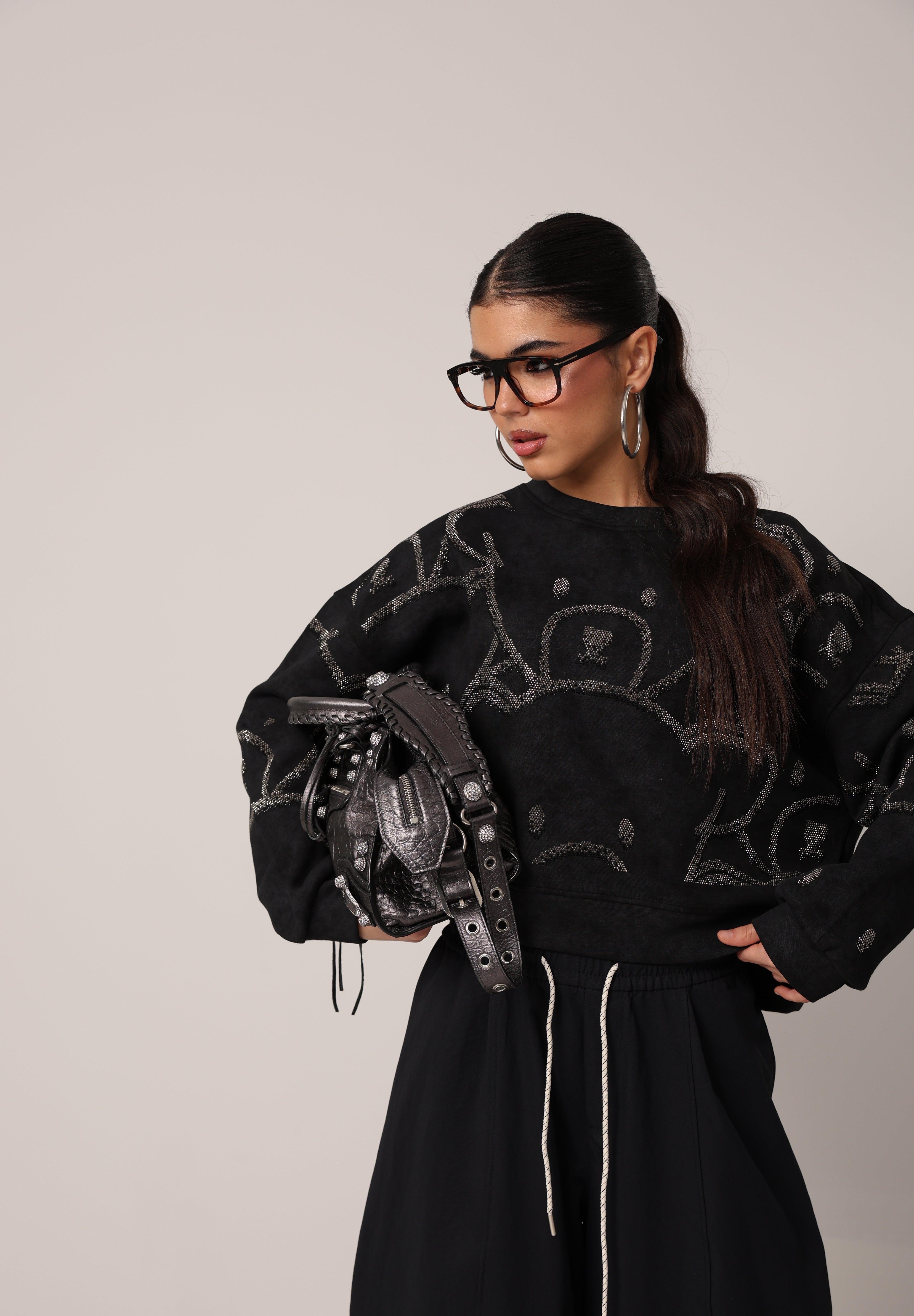 FELPA TEDDY STRASS NERA