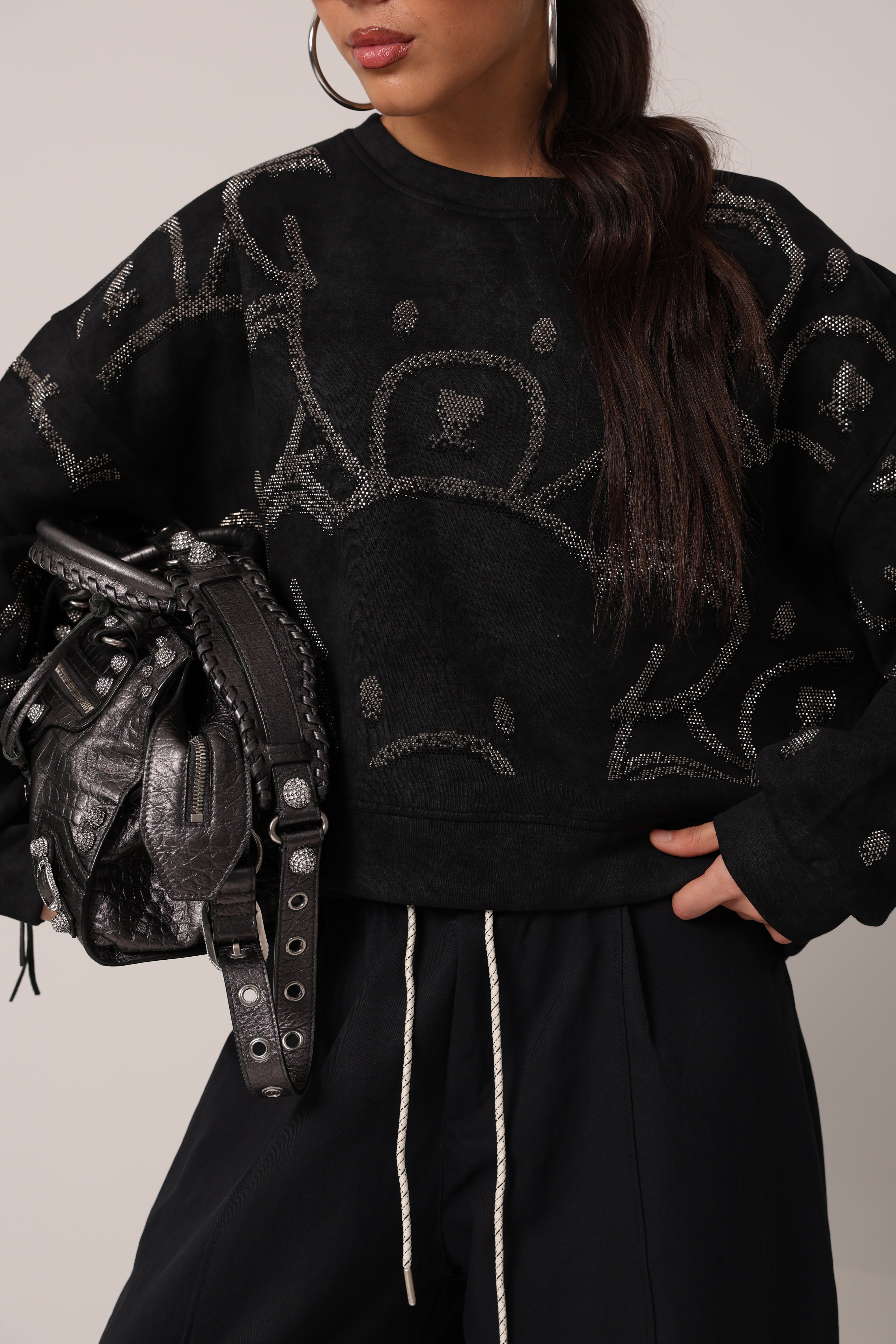 FELPA TEDDY STRASS NERA