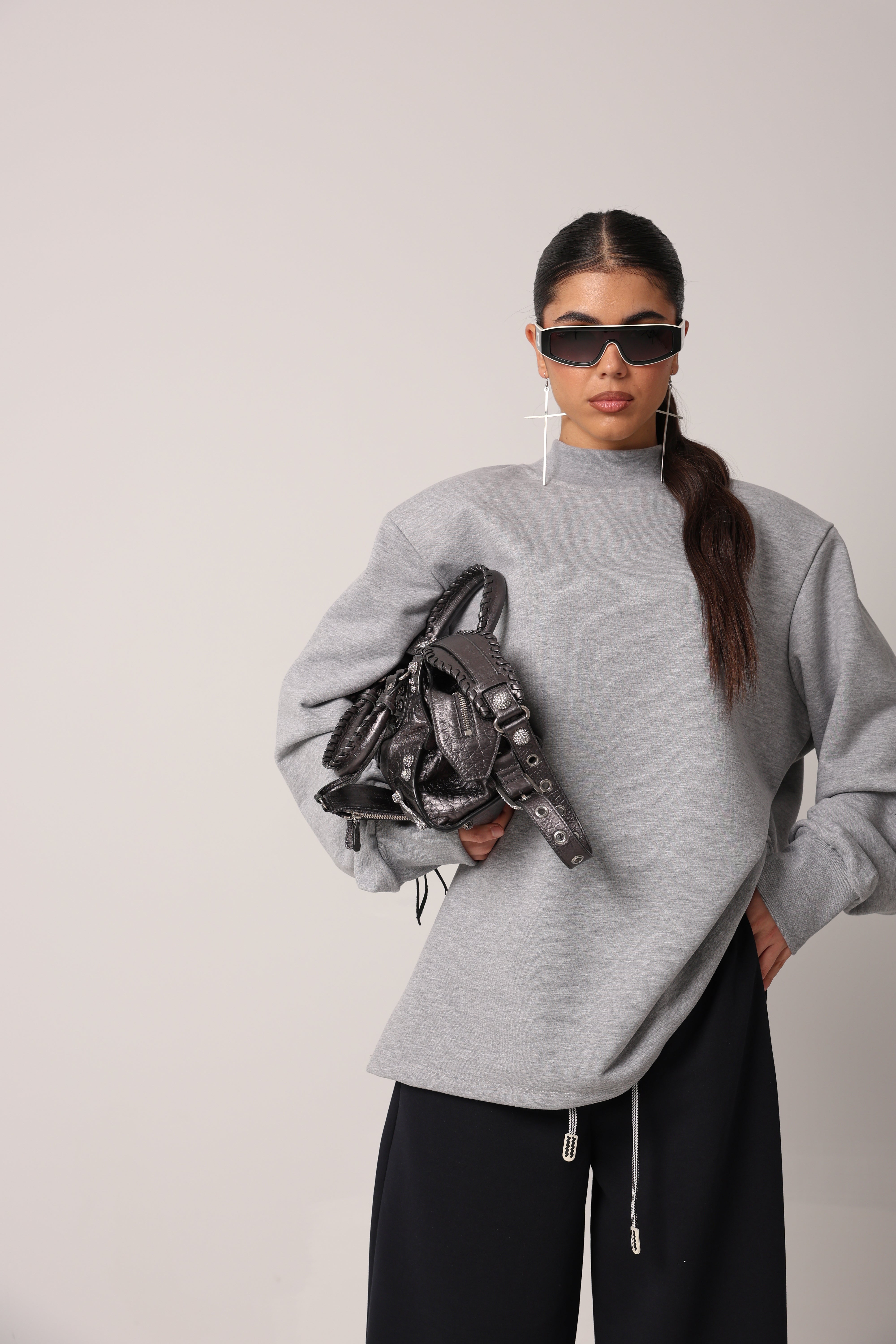 FELPA SPALLINE MARINES GRIGIO CHIARO