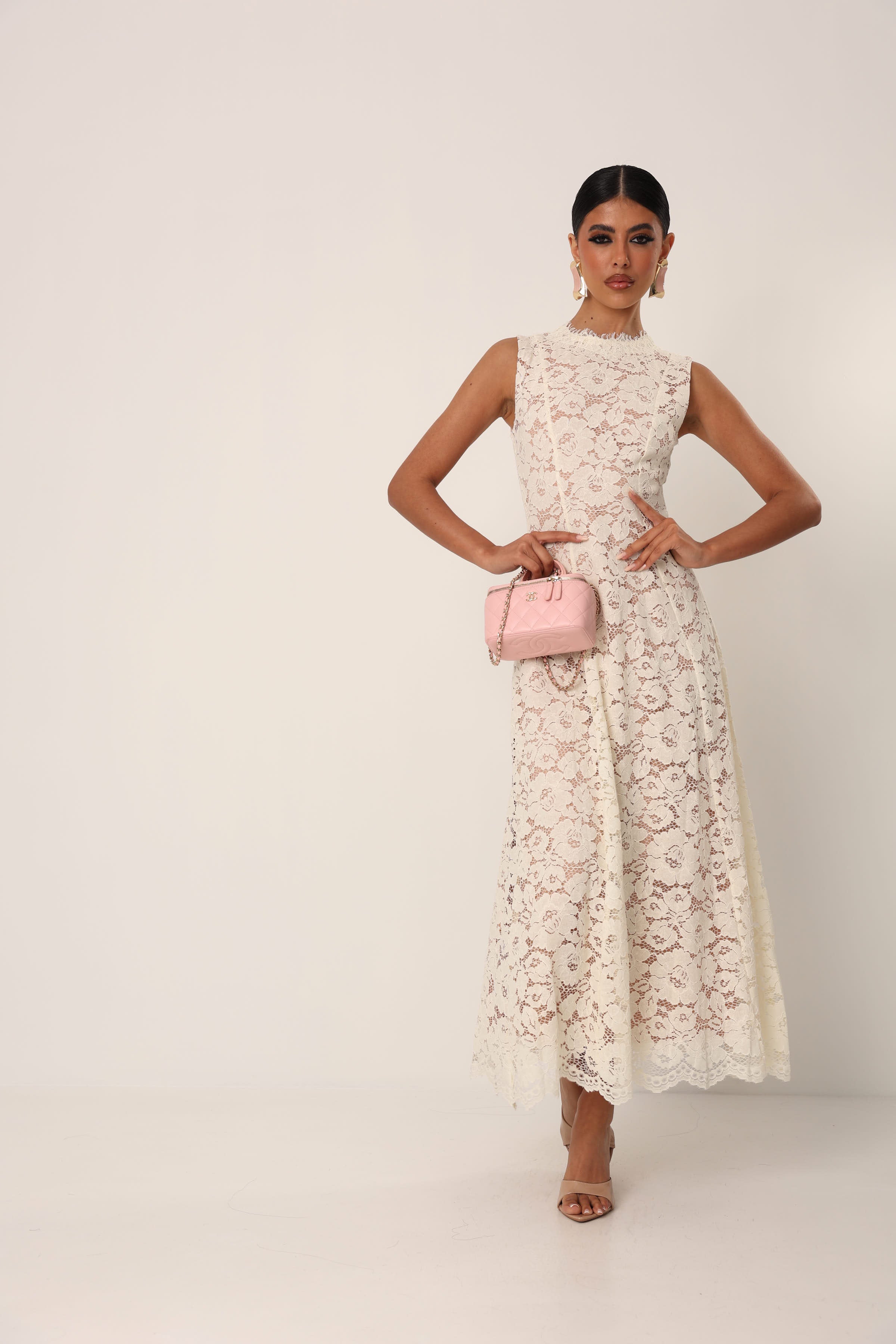 VESTITO PIZZO DELFI CREMA