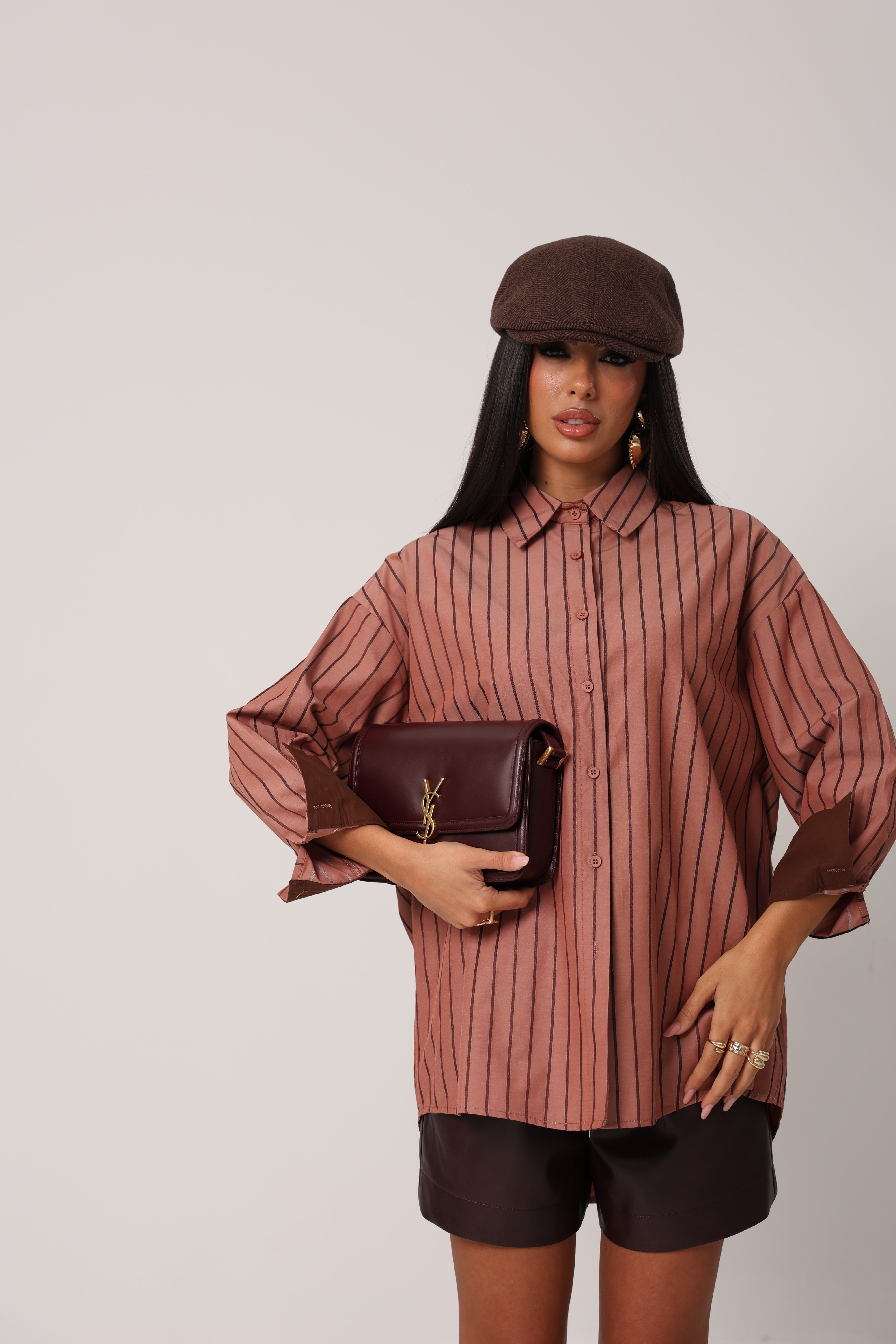 CAMICIA RIGHE DESTINY MATTONE/MARRONE