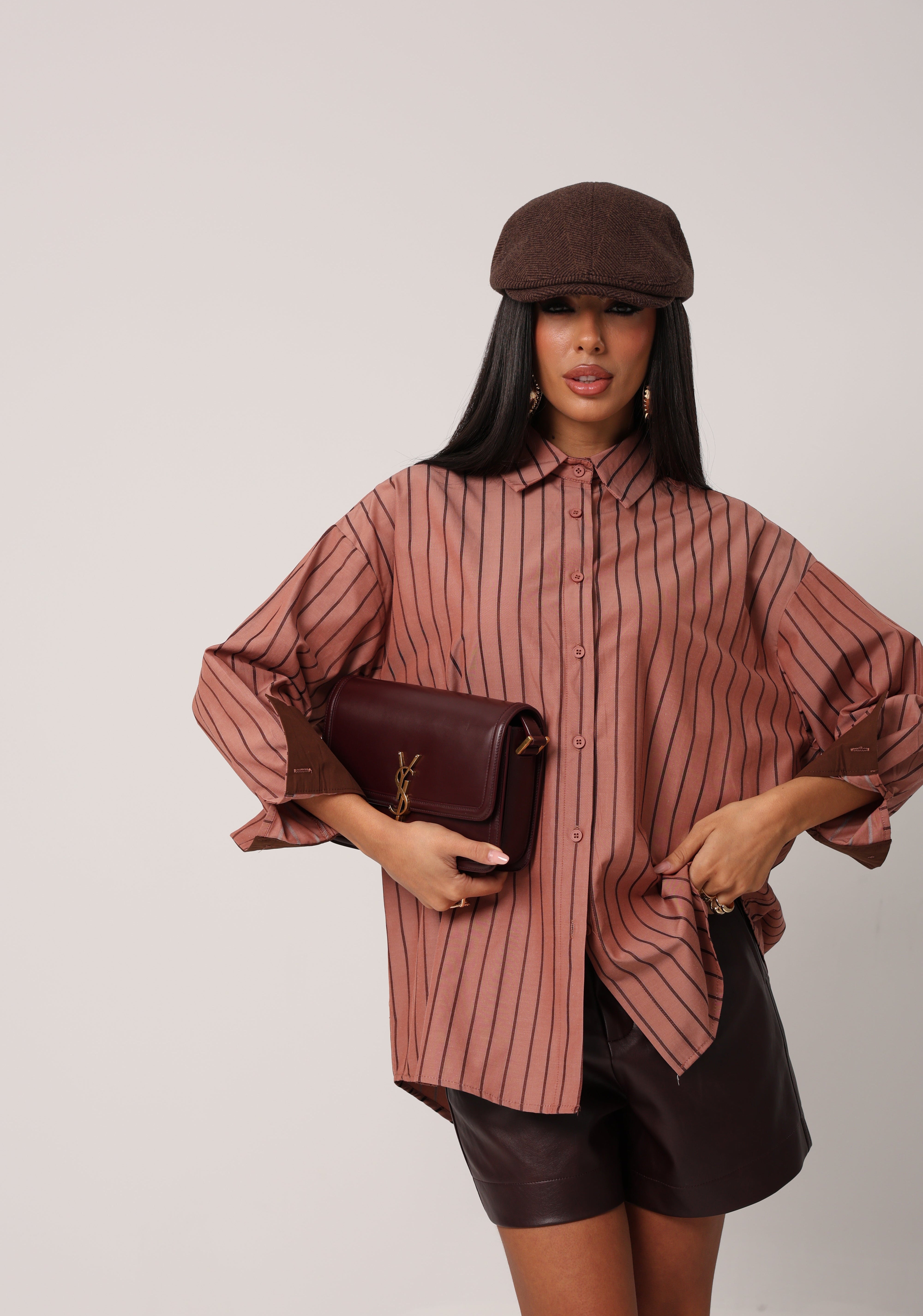 CAMICIA RIGHE DESTINY MATTONE/MARRONE