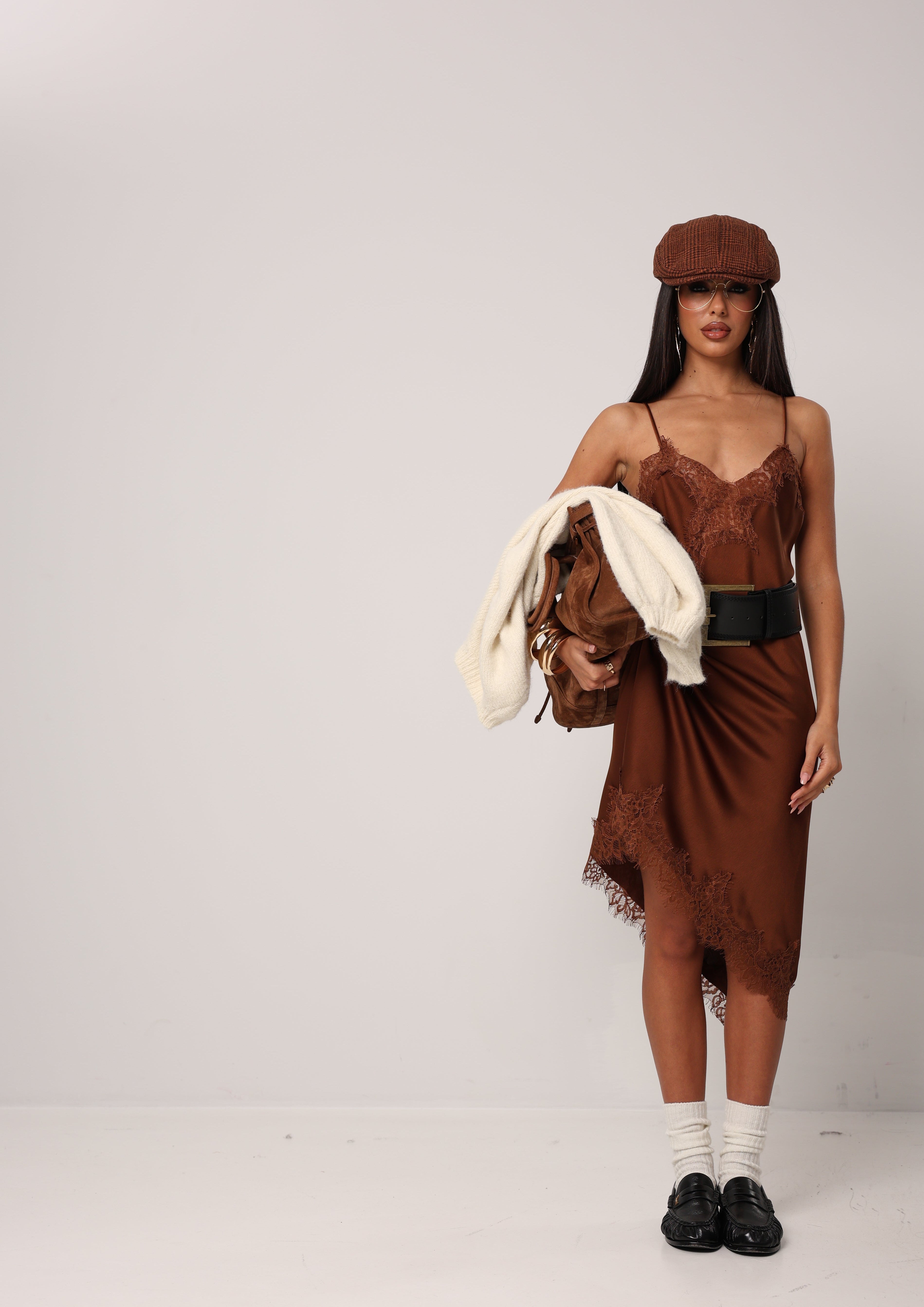 VESTITO ASIMMETRICO MEGAN MARRONE