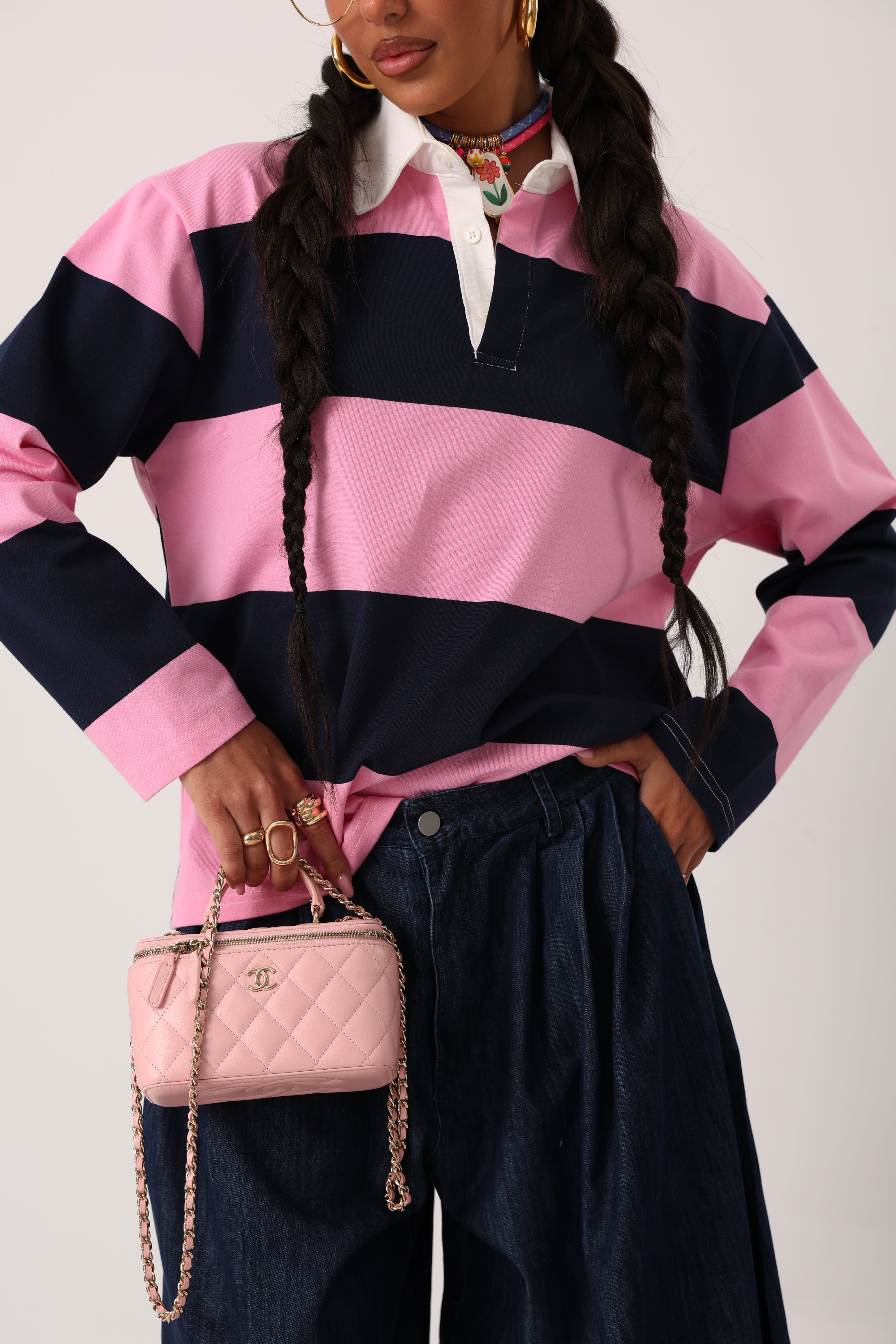 POLO RIGHE WHITNEY ROSA/BLU