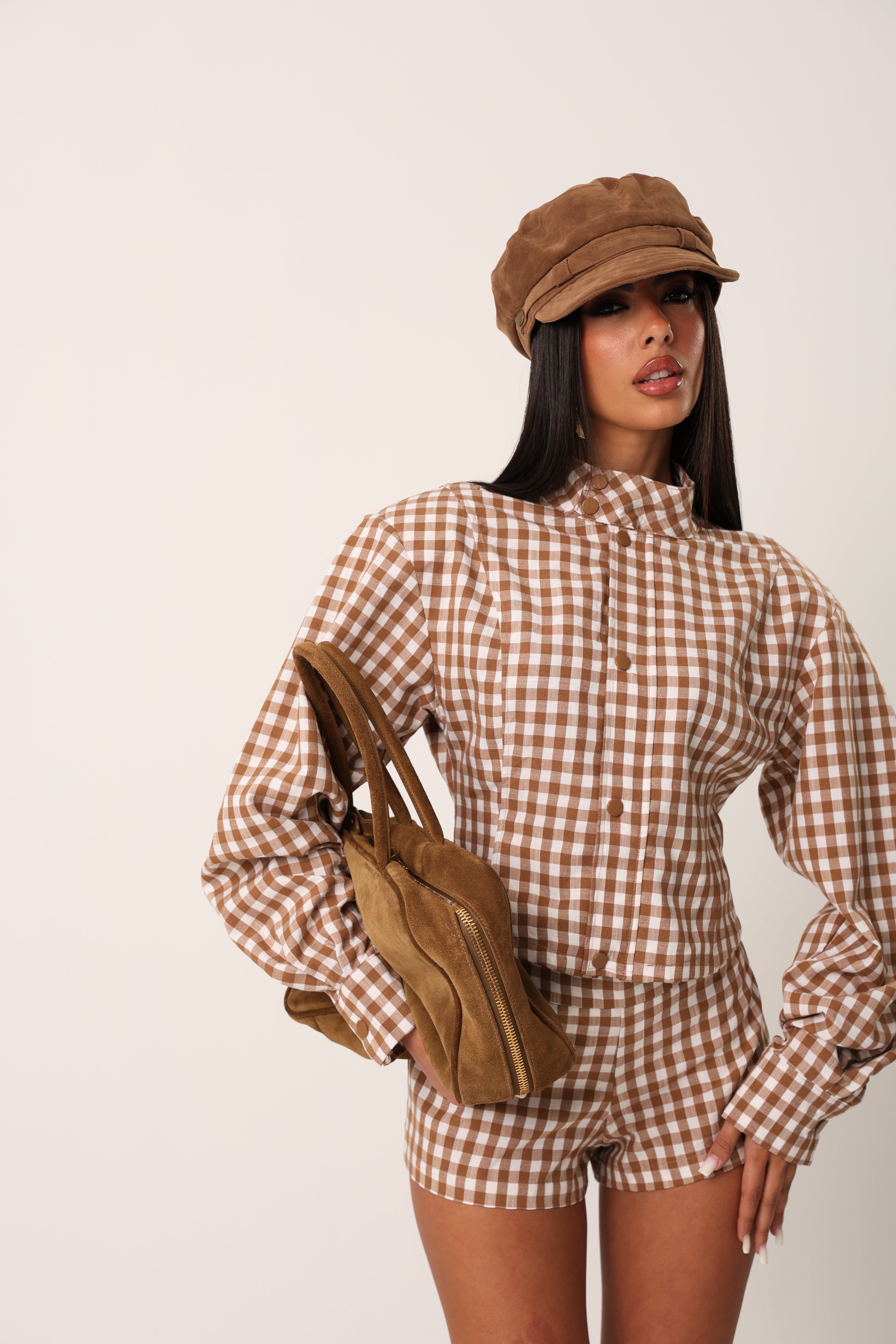 COORDINATO QUADRETTI NIKKI BIANCO/MARRONE