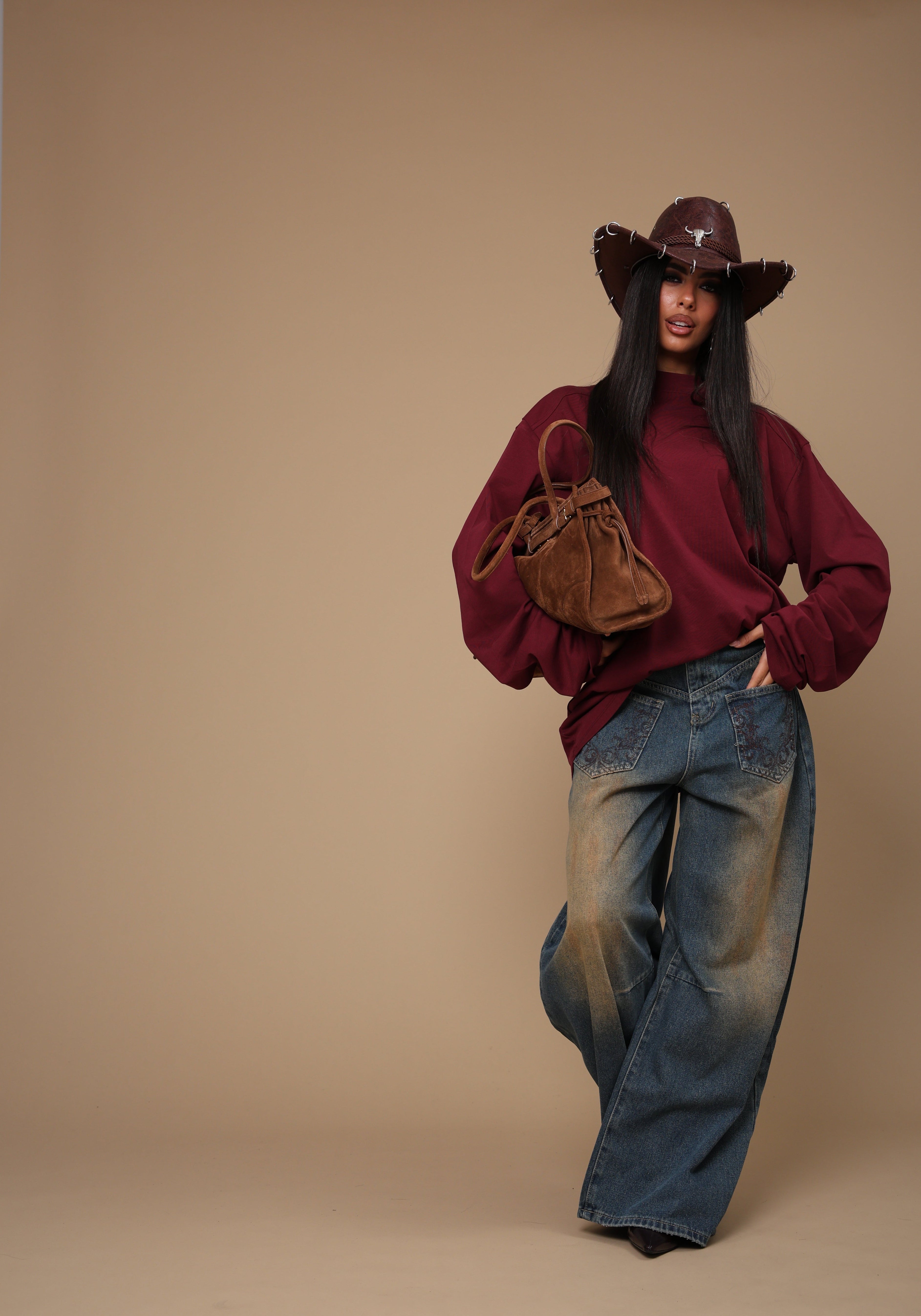 MAGLIA MANICHE LUNGHE SATURN BORDEAUX BY MARZIA MANGO