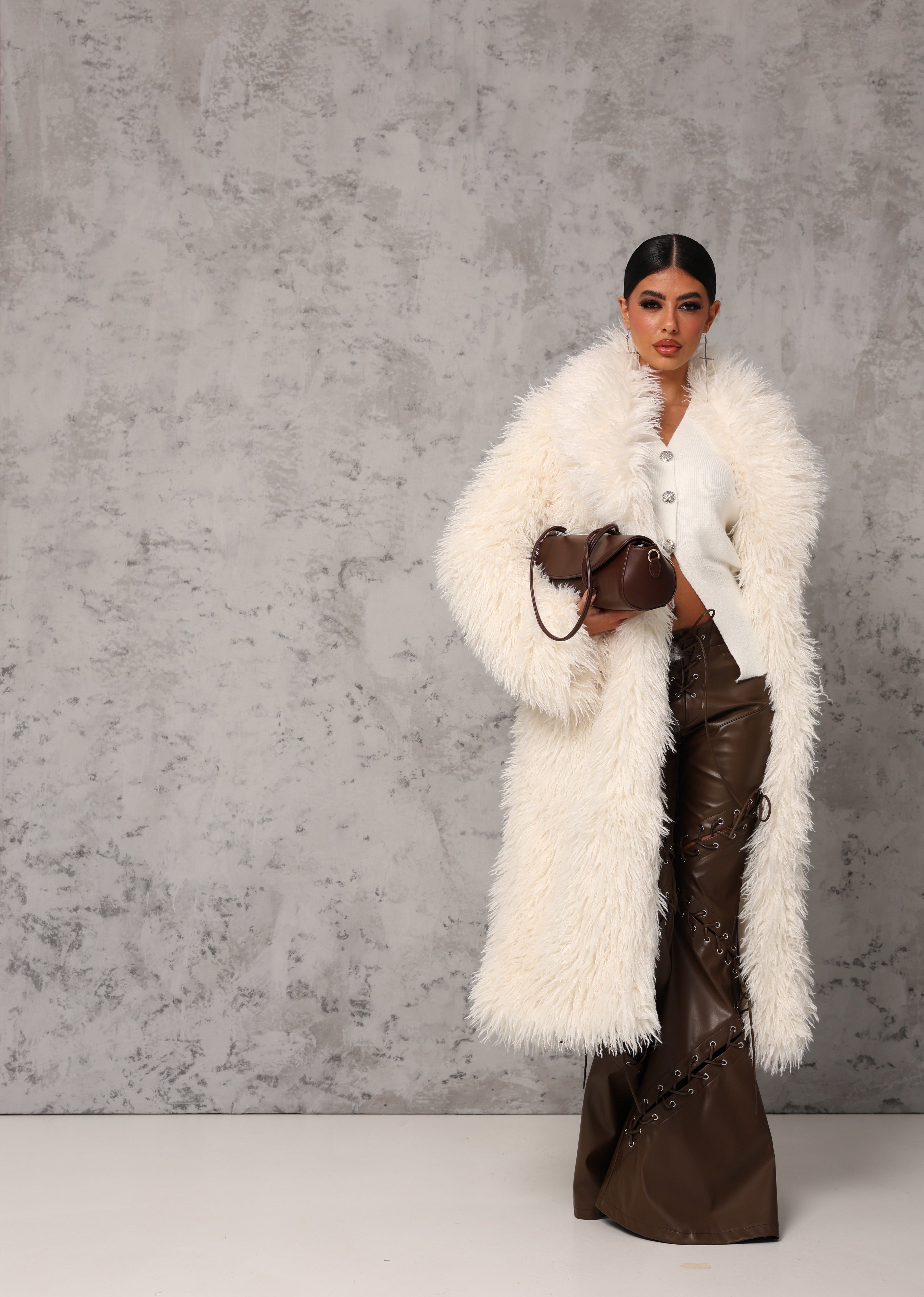 PANTALONI ECOPELLE STRINGS MARRONI