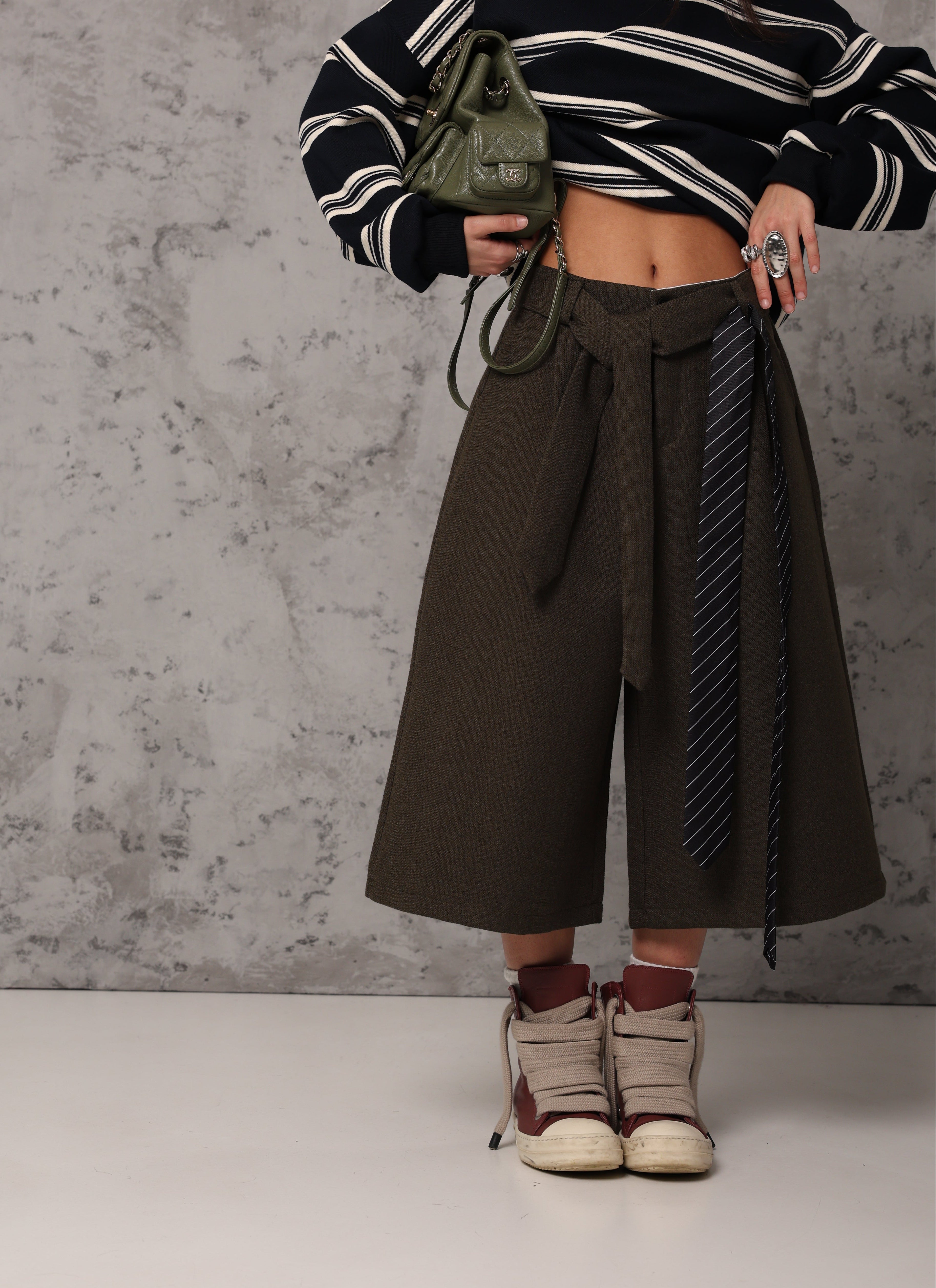 BERMUDA PANNO MADDALENA VERDE + CINTURA E CRAVATTA