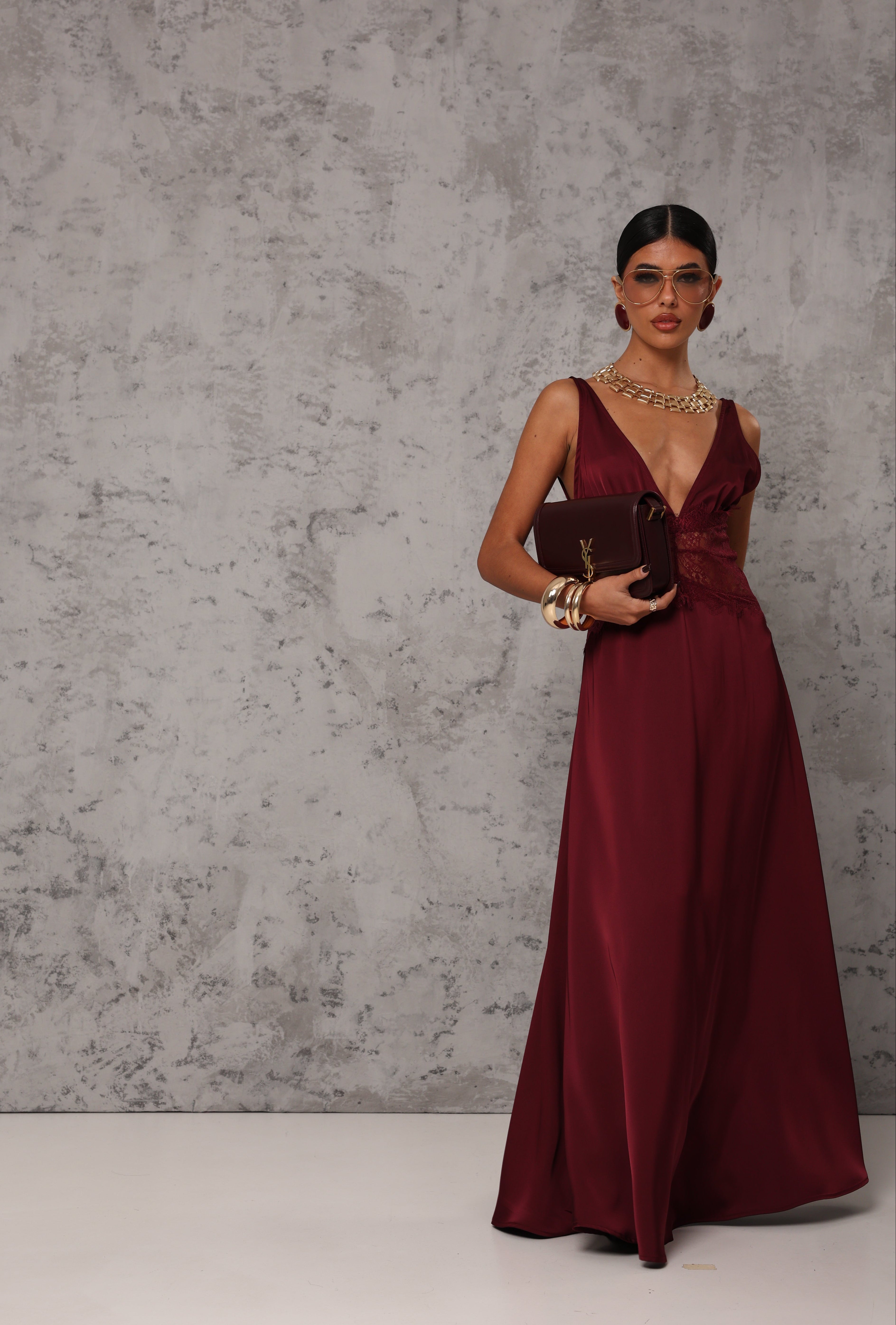 VESTITO EFFETTO SETA KRISTEN BORDEAUX