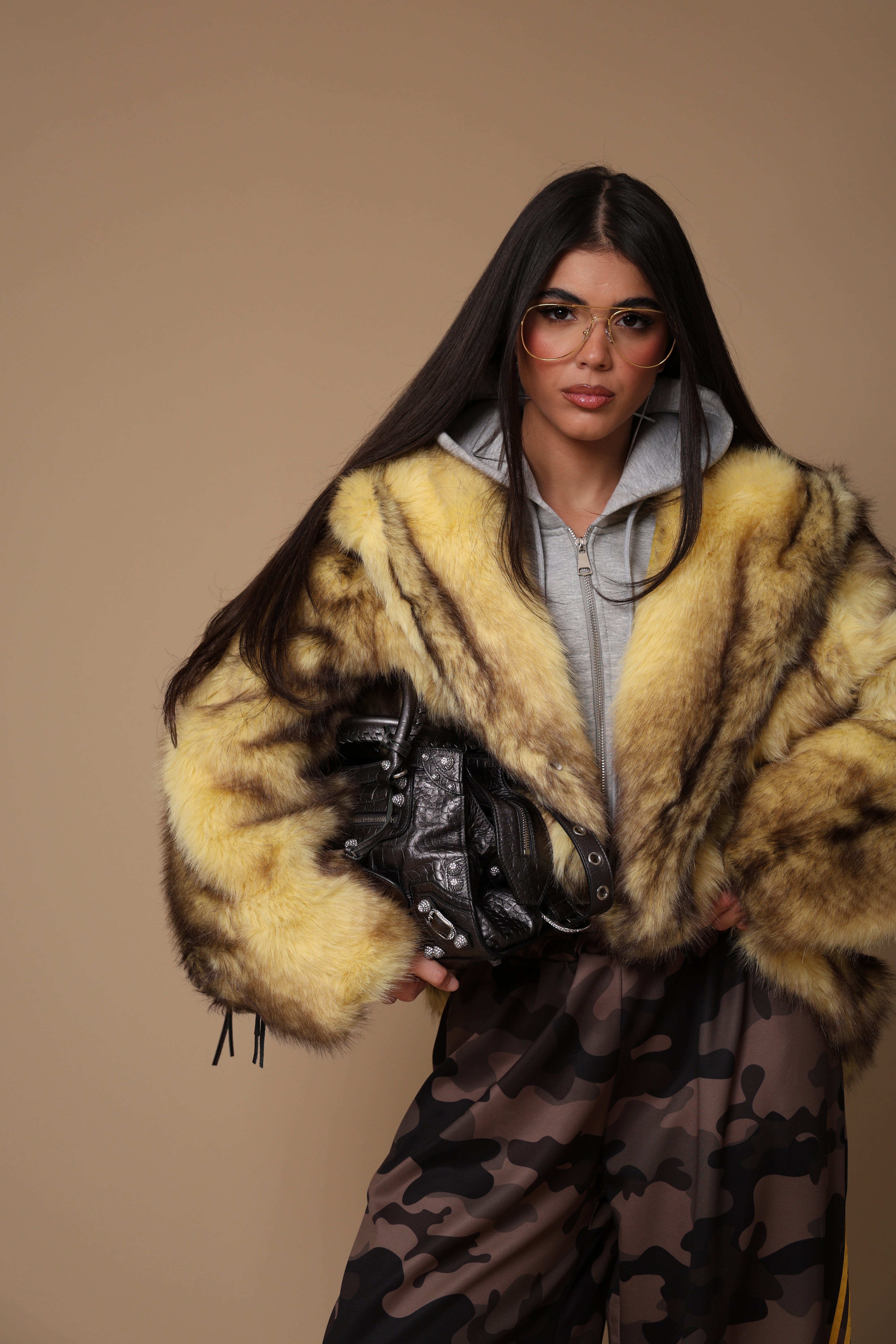 ECOPELLICCIA CAPPUCCIO AMAREA GIALLA/MARRONE