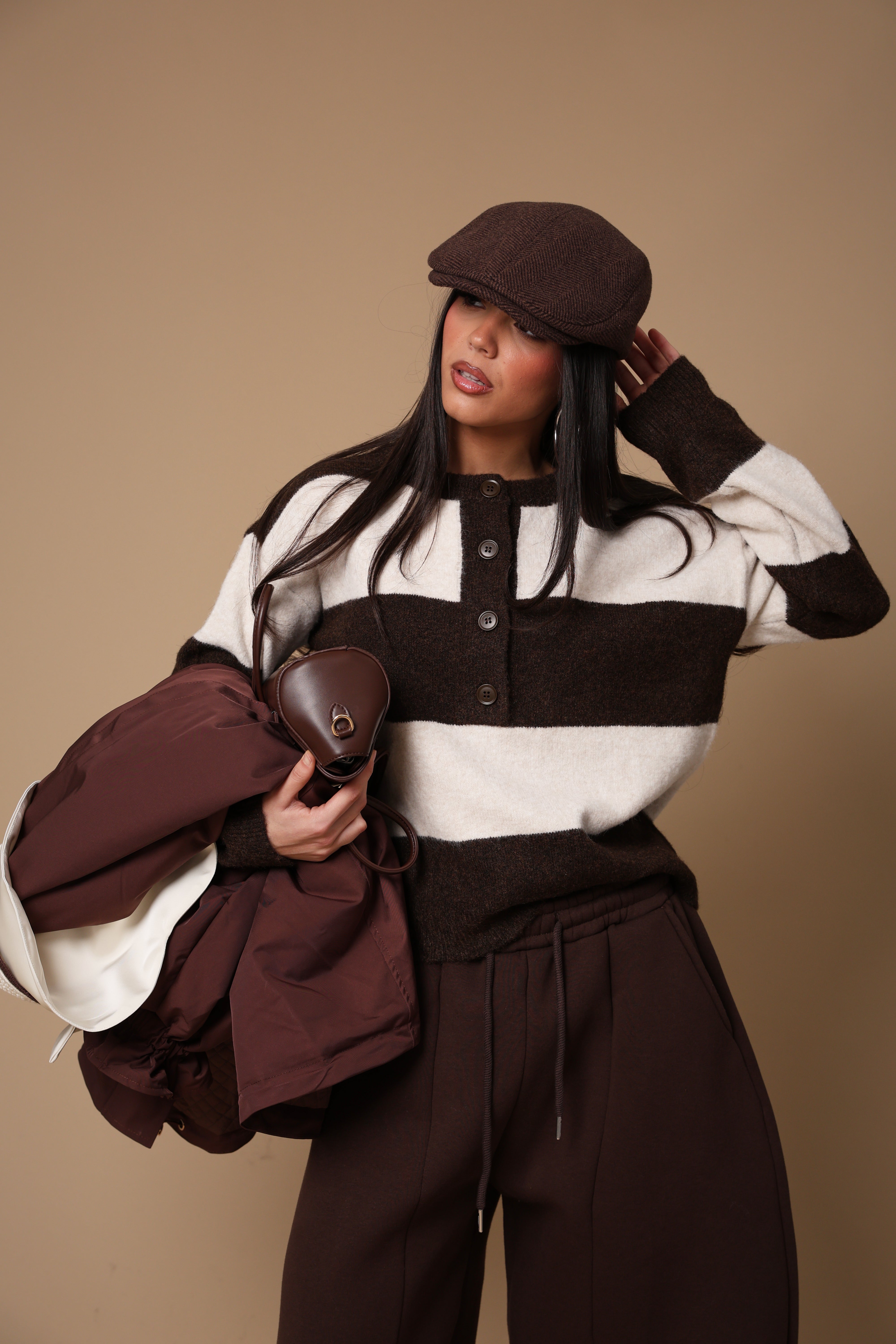 PULL RIGHE BECKY PANNA/MARRONE