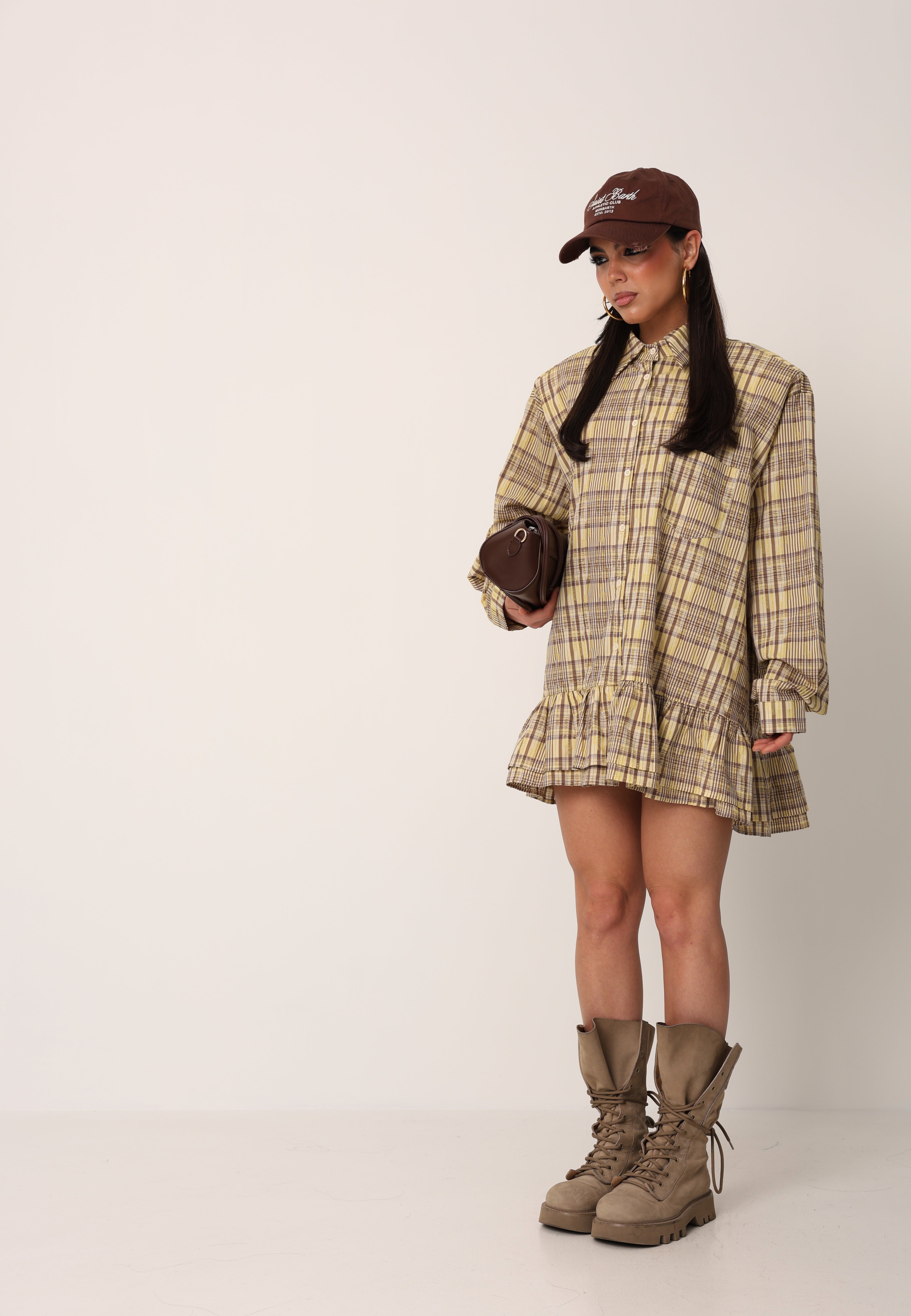 VESTITO QUADRI NERISE GIALLA/MARRONE