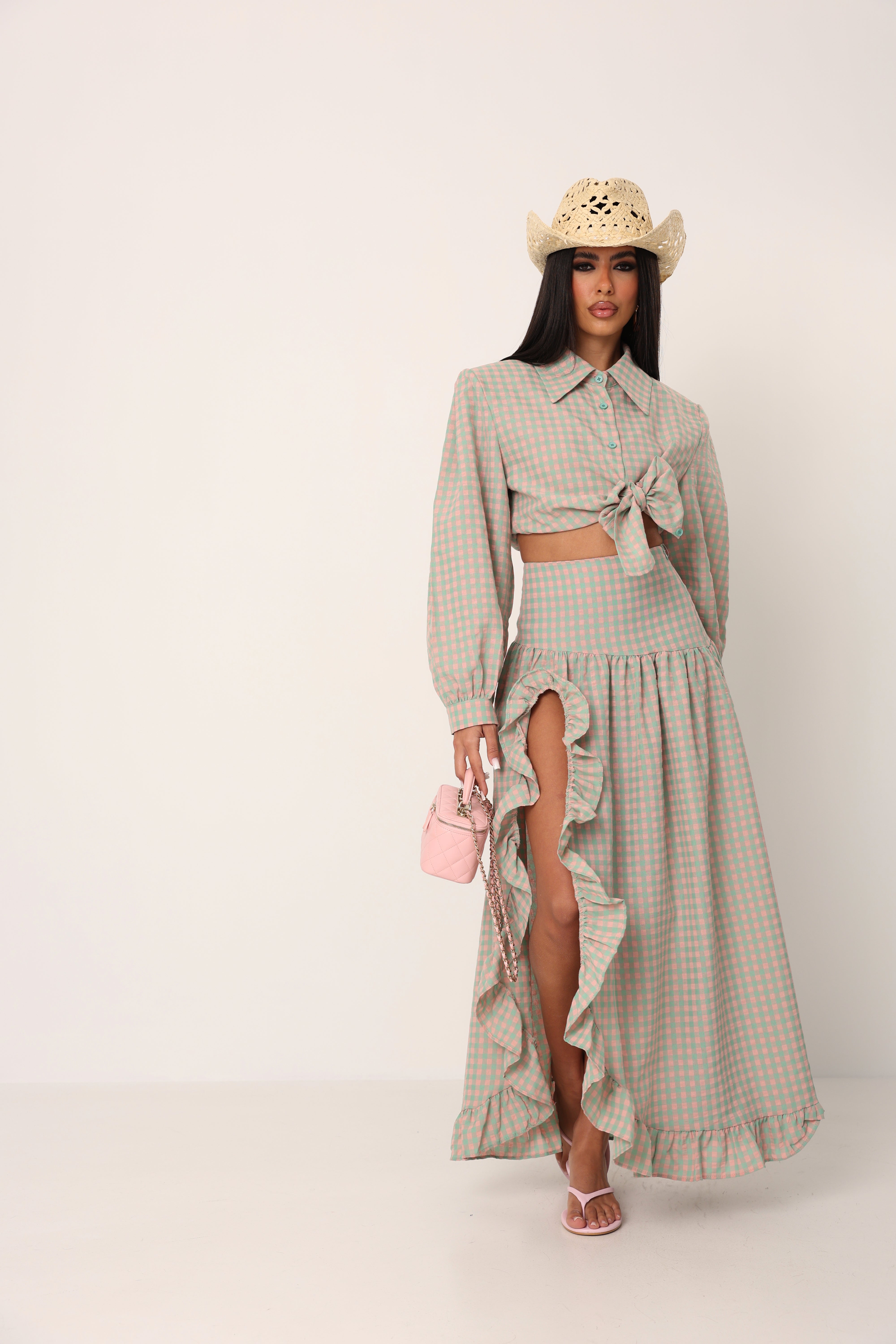 COORDINATO QUADRETTI CORA ROSA/VERDE