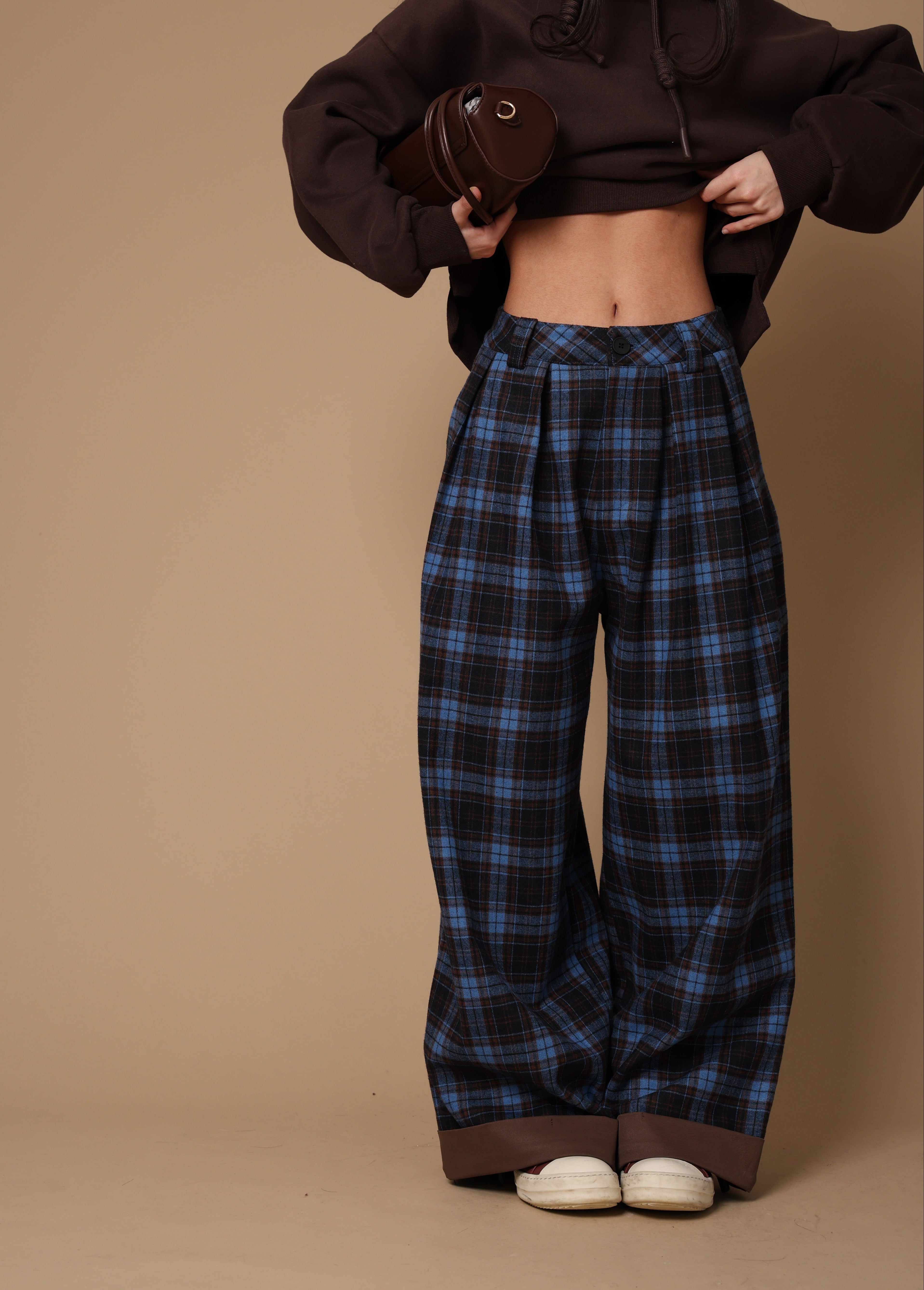 PANTALONI TARTAN COURTNEY BLU/MARRONE