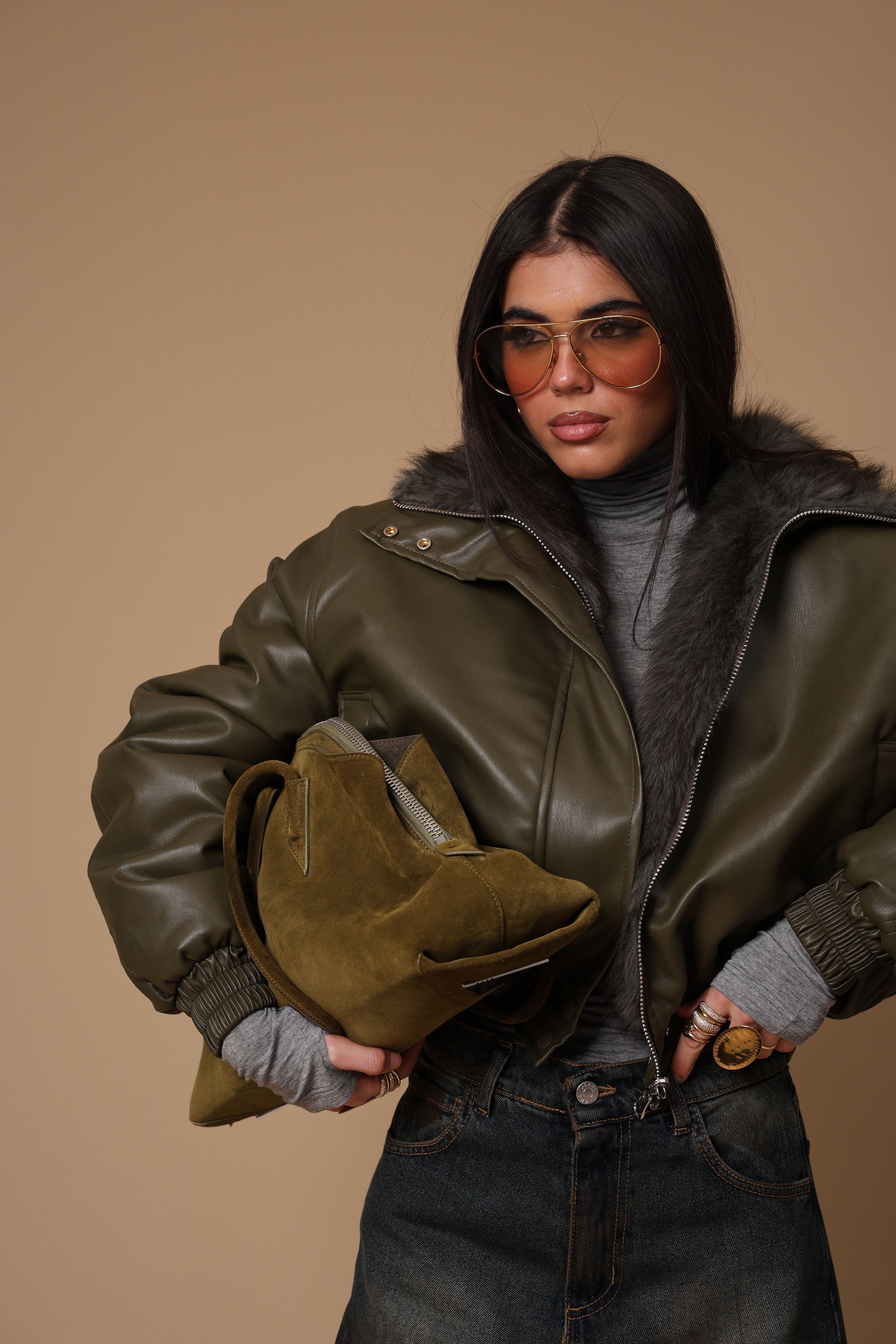 GIUBBINO\ECOPELLICCIA ARTEMIDE VERDE DOUBLE FACE