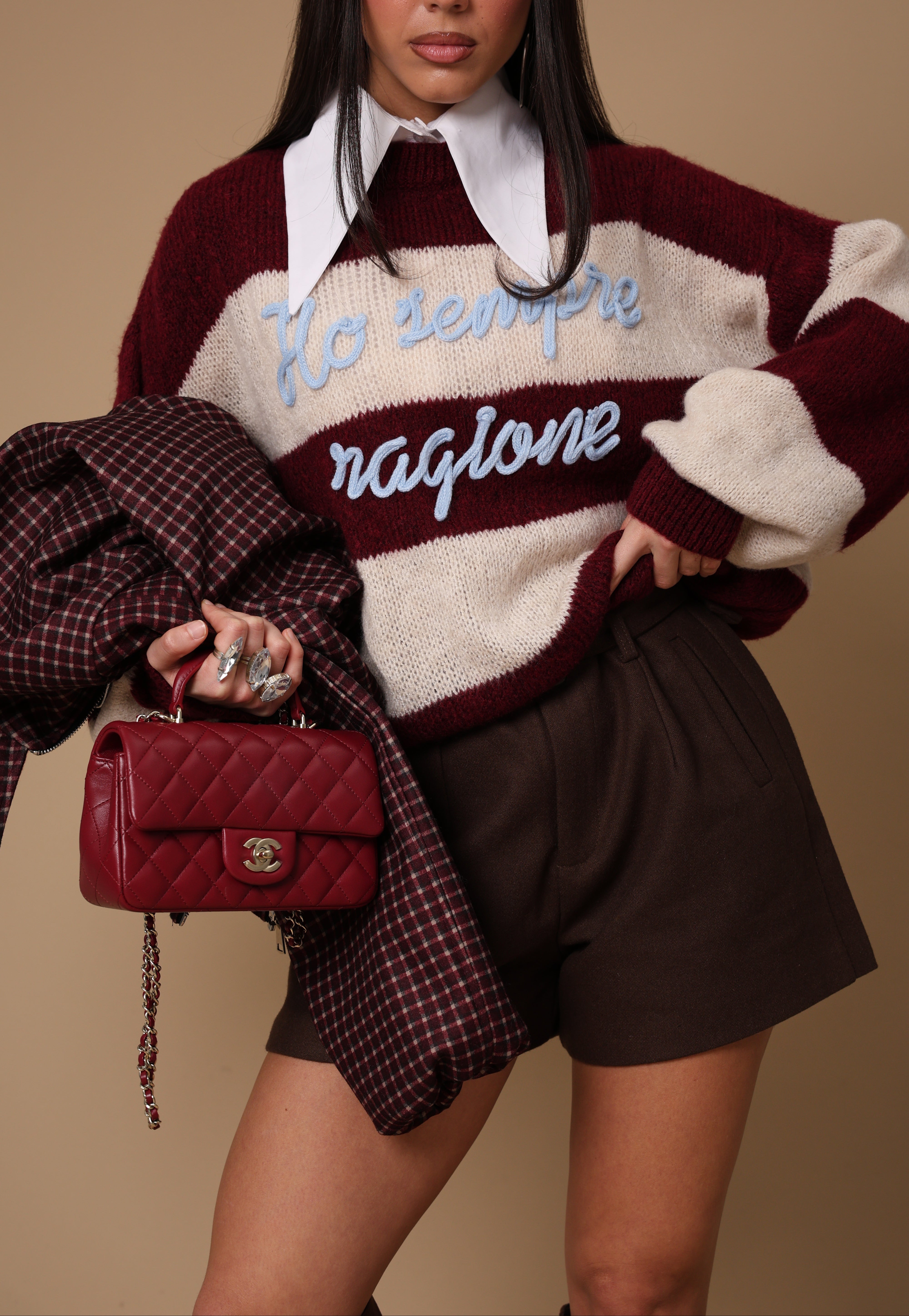 PULL "HO SEMPRE RAGIONE" BORDEAUX/PANNA