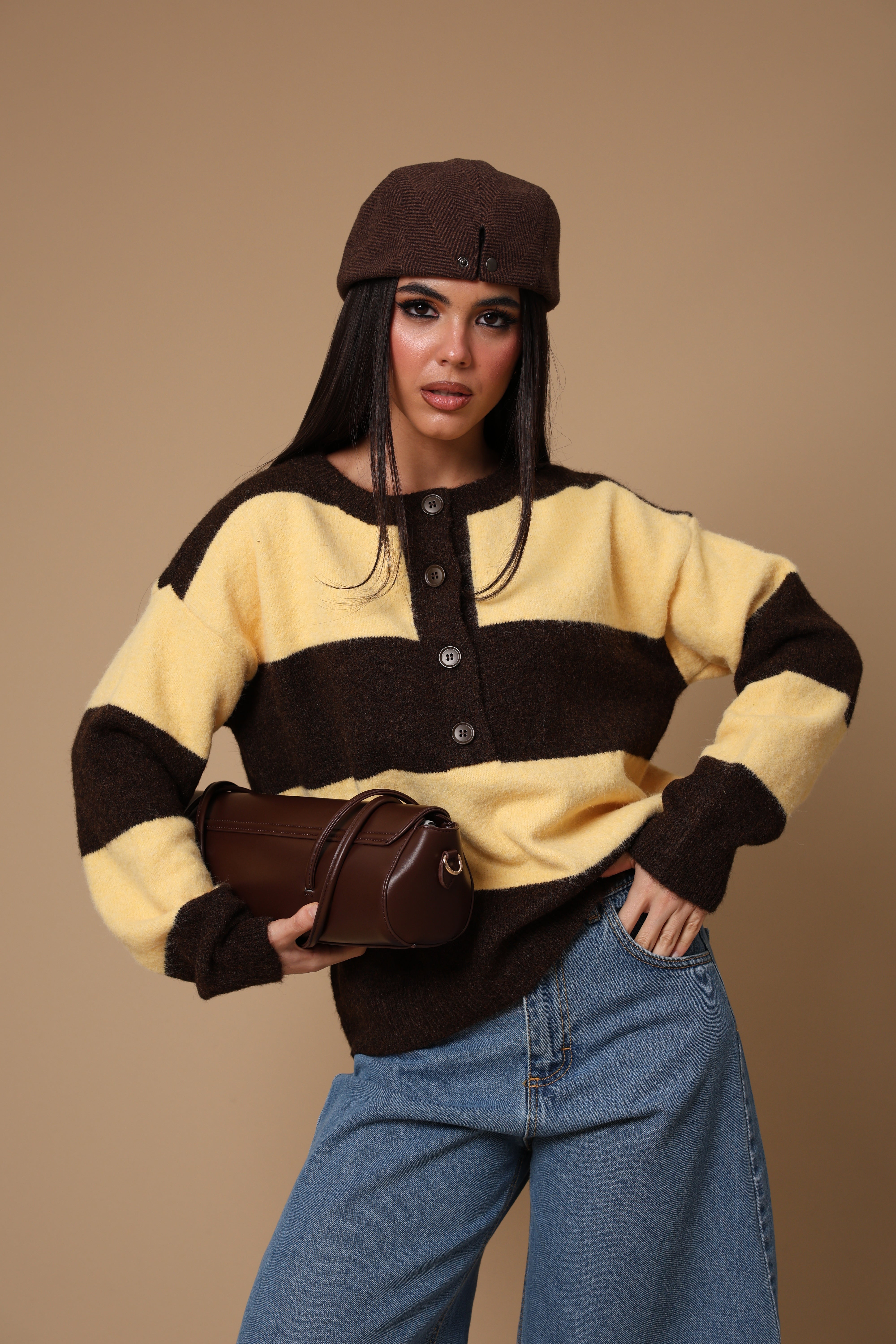 PULL RIGHE BECKY GIALLO/MARRONE