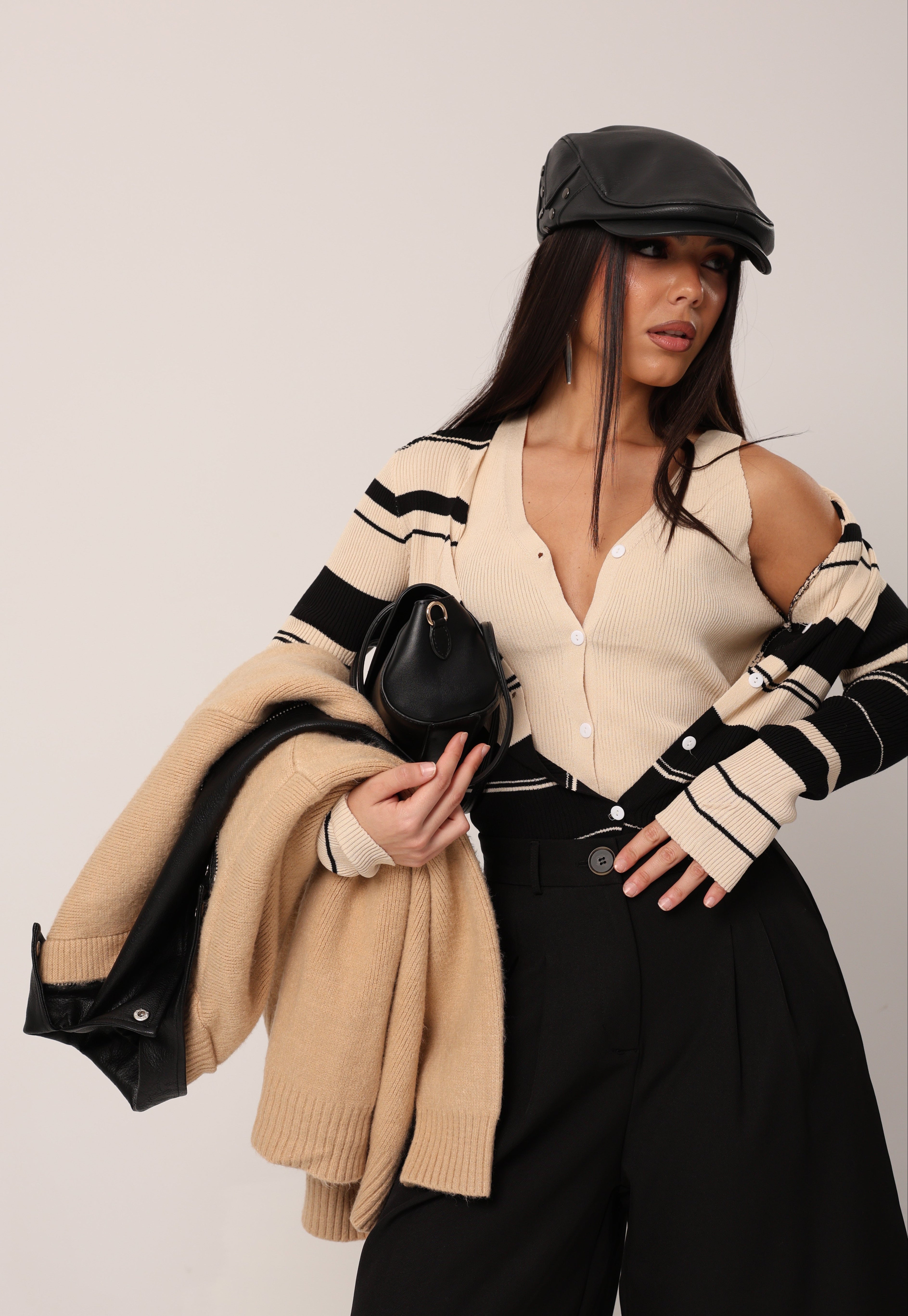 CARDIGAN RIGHE WITTY + CANOTTA BEIGE/NERO