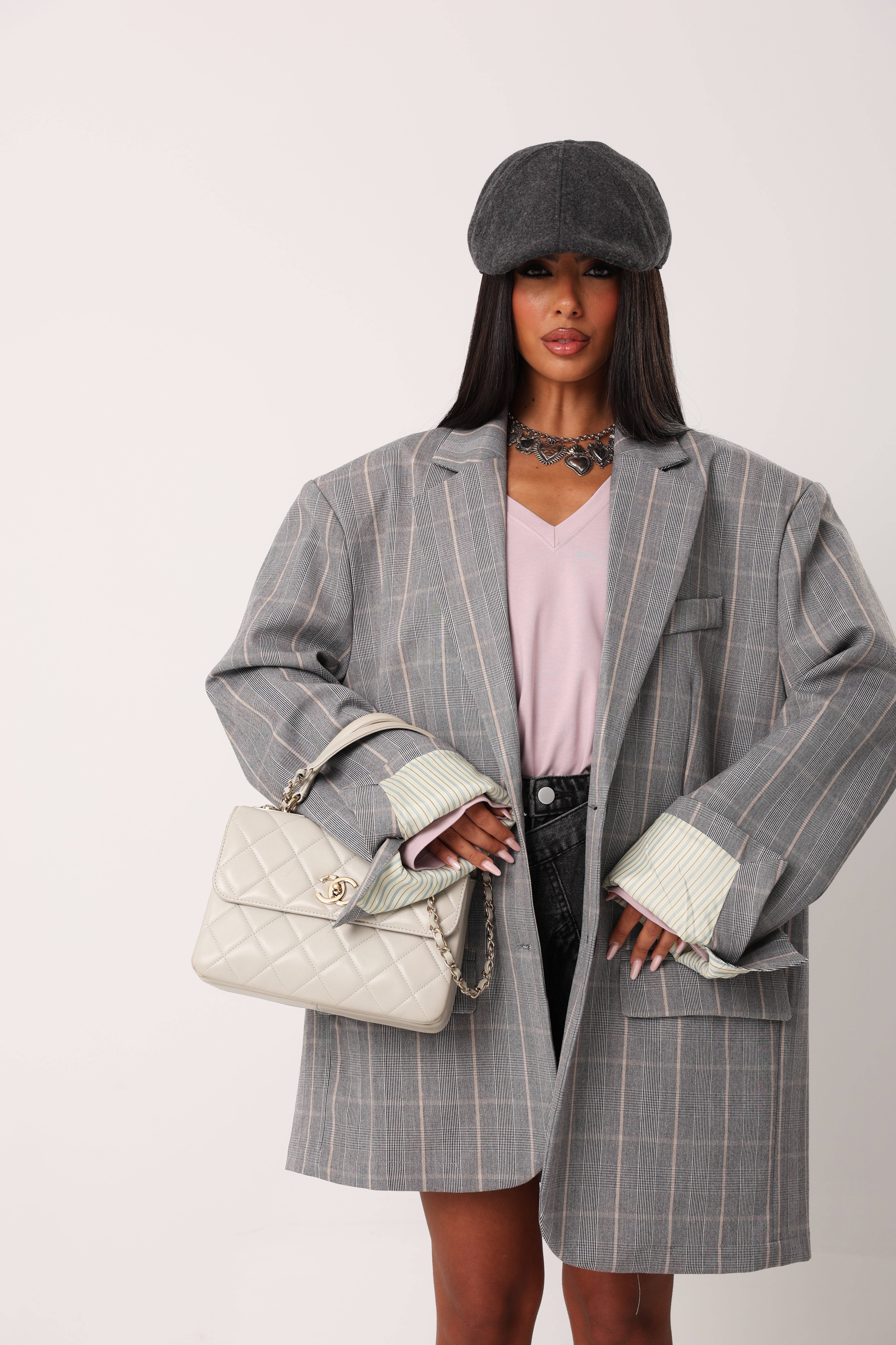 BLAZER QUADRI BAKUL GRIGIO CHIARO