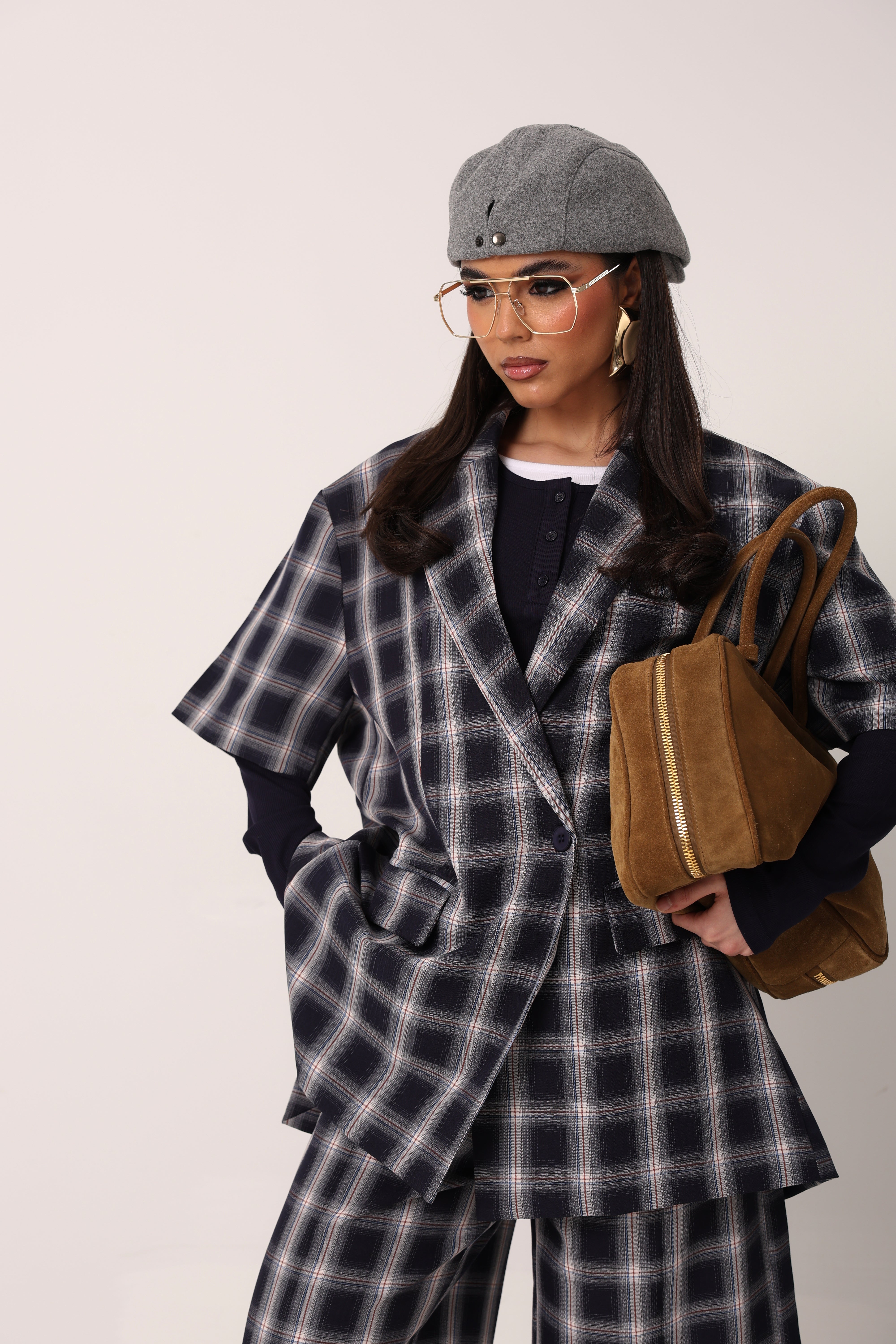 COORDINATO QUADRI BLAZER E BERMUDA DORIANA BLU