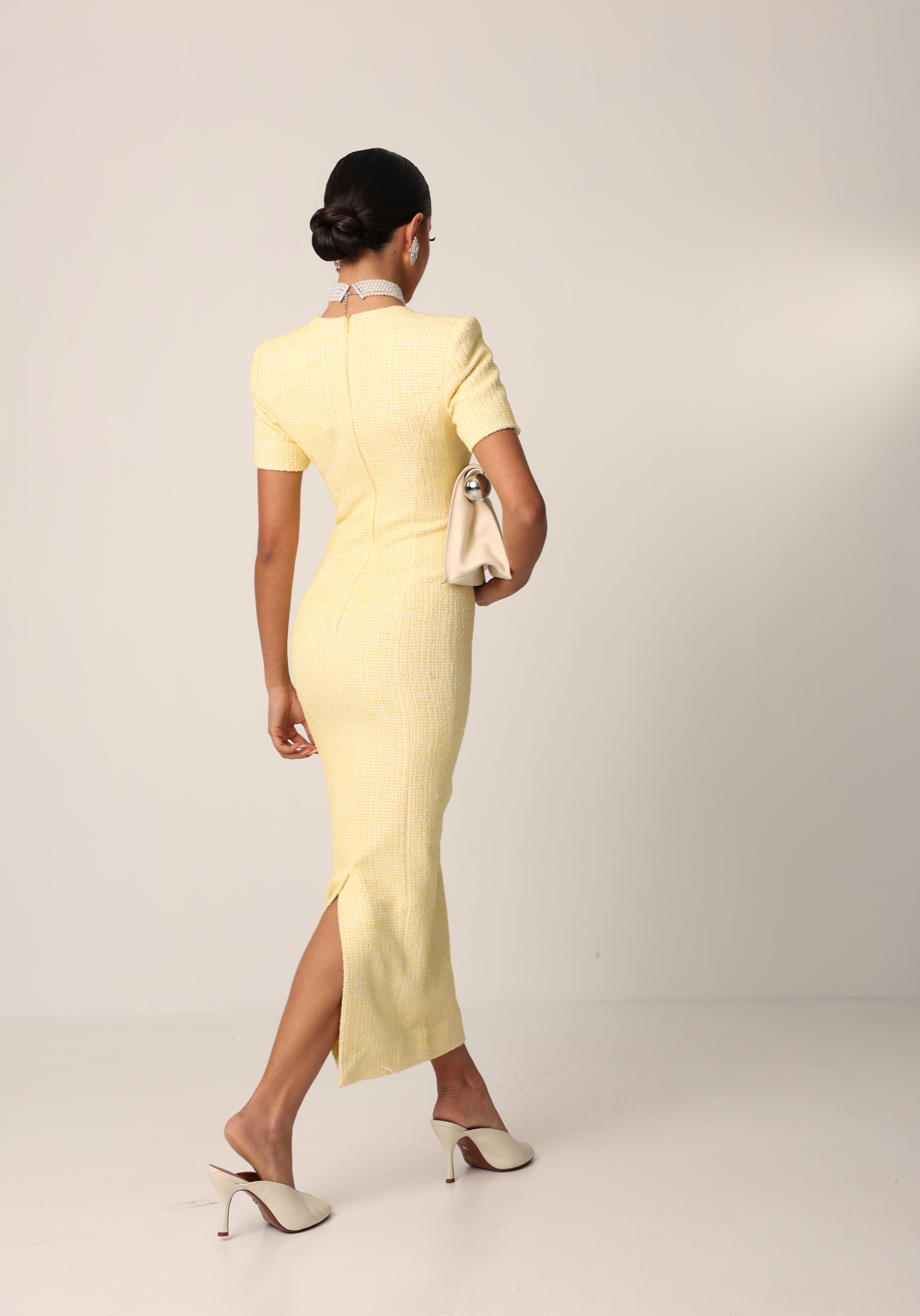 VESTITO TWEED BETHANY GIALLO PAGLIERINO BY MARZIA MANGO