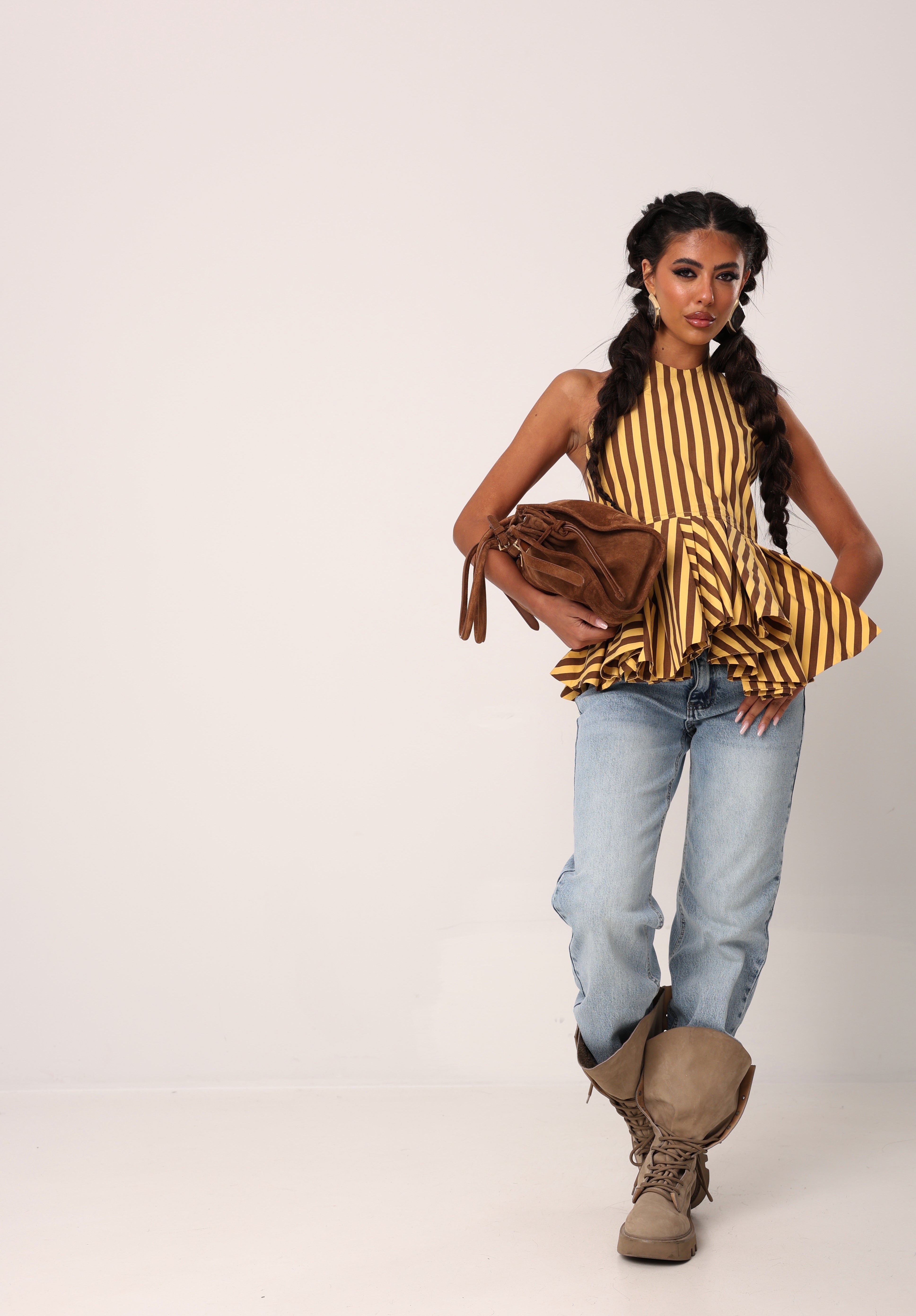 TOP RIGHE SANDRY MARRONE/GIALLO