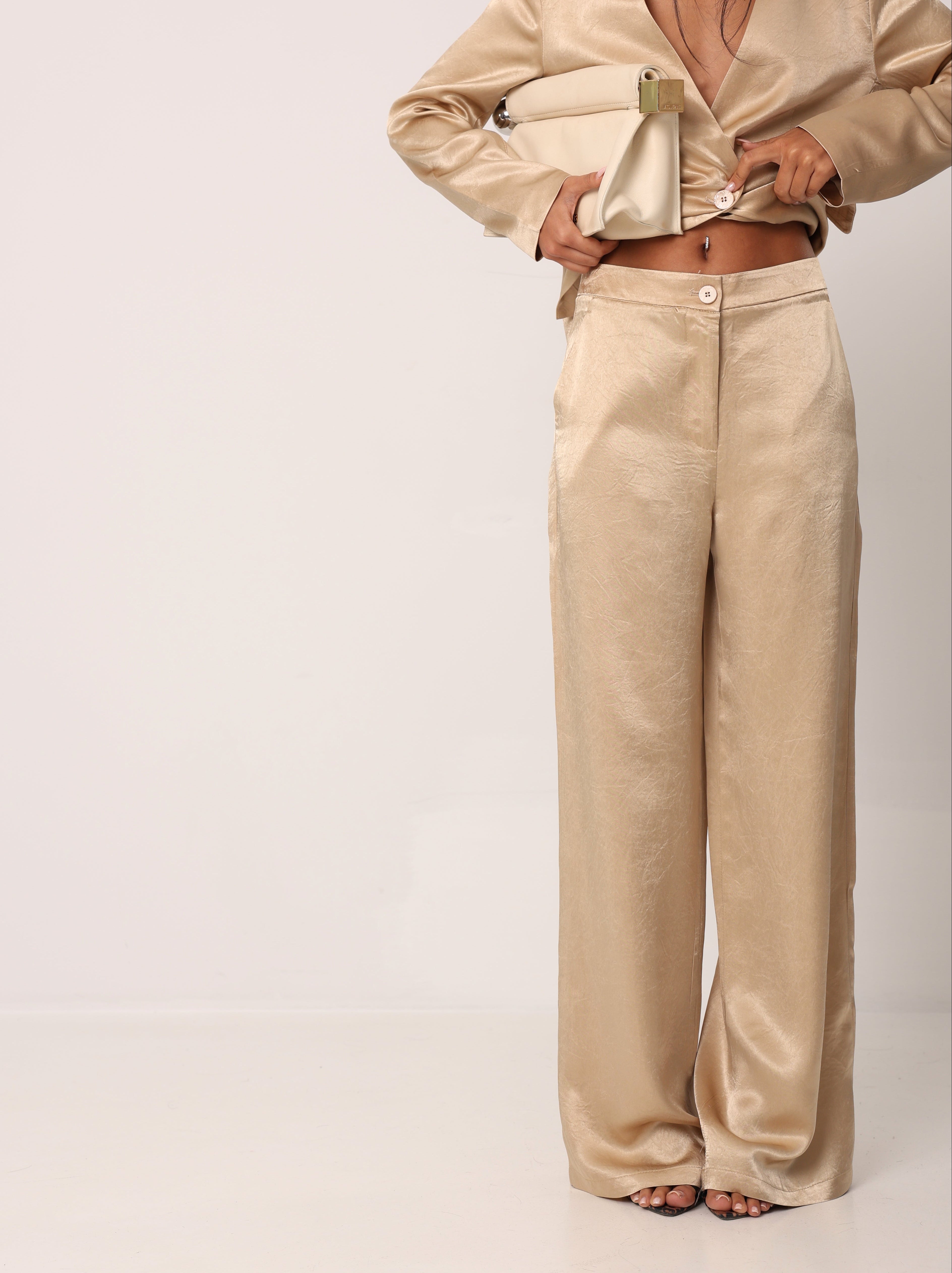 PANTALONI EFFETTO SETA AURA CHAMPAGNE