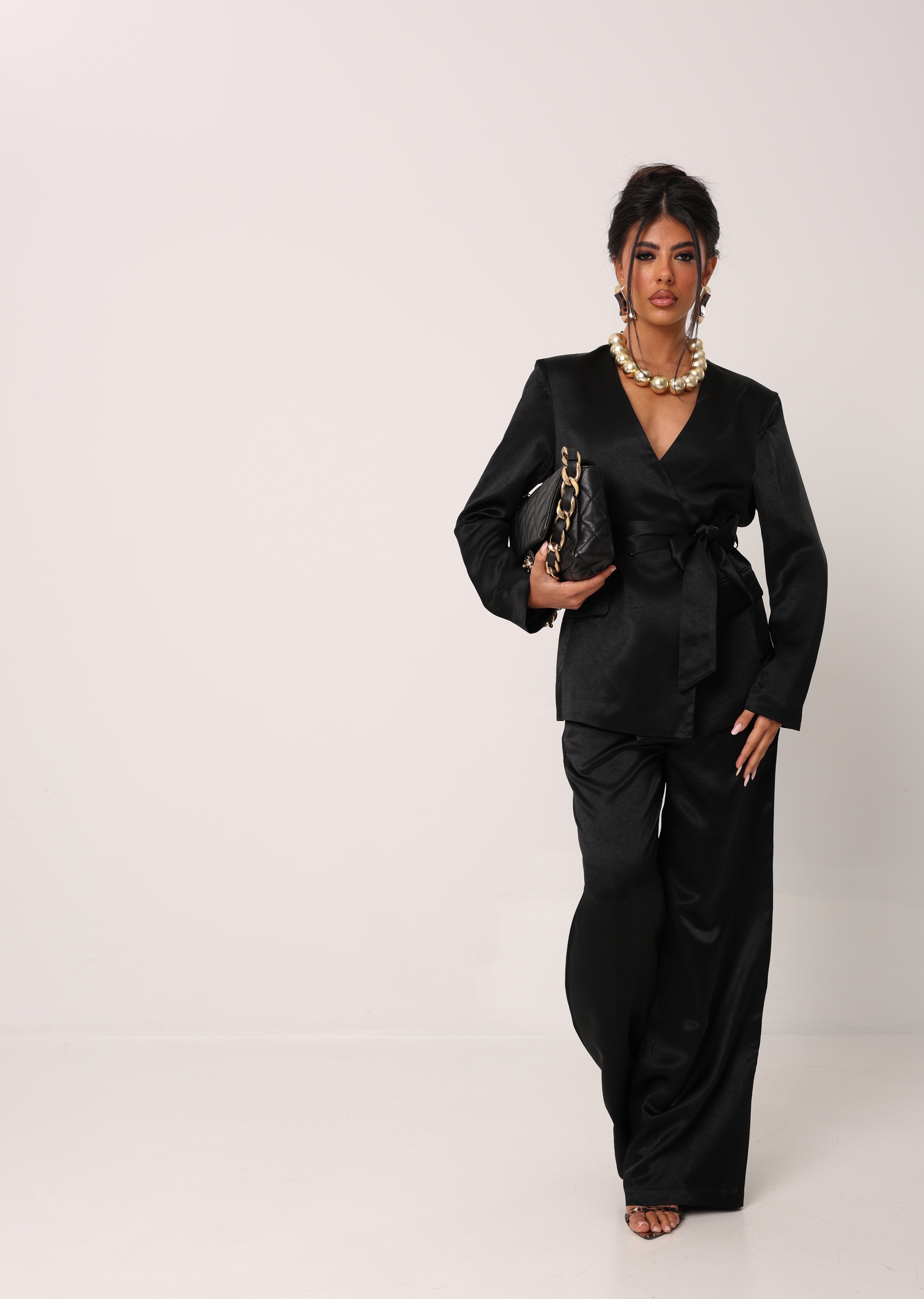 PANTALONI EFFETTO SETA AURA NERI