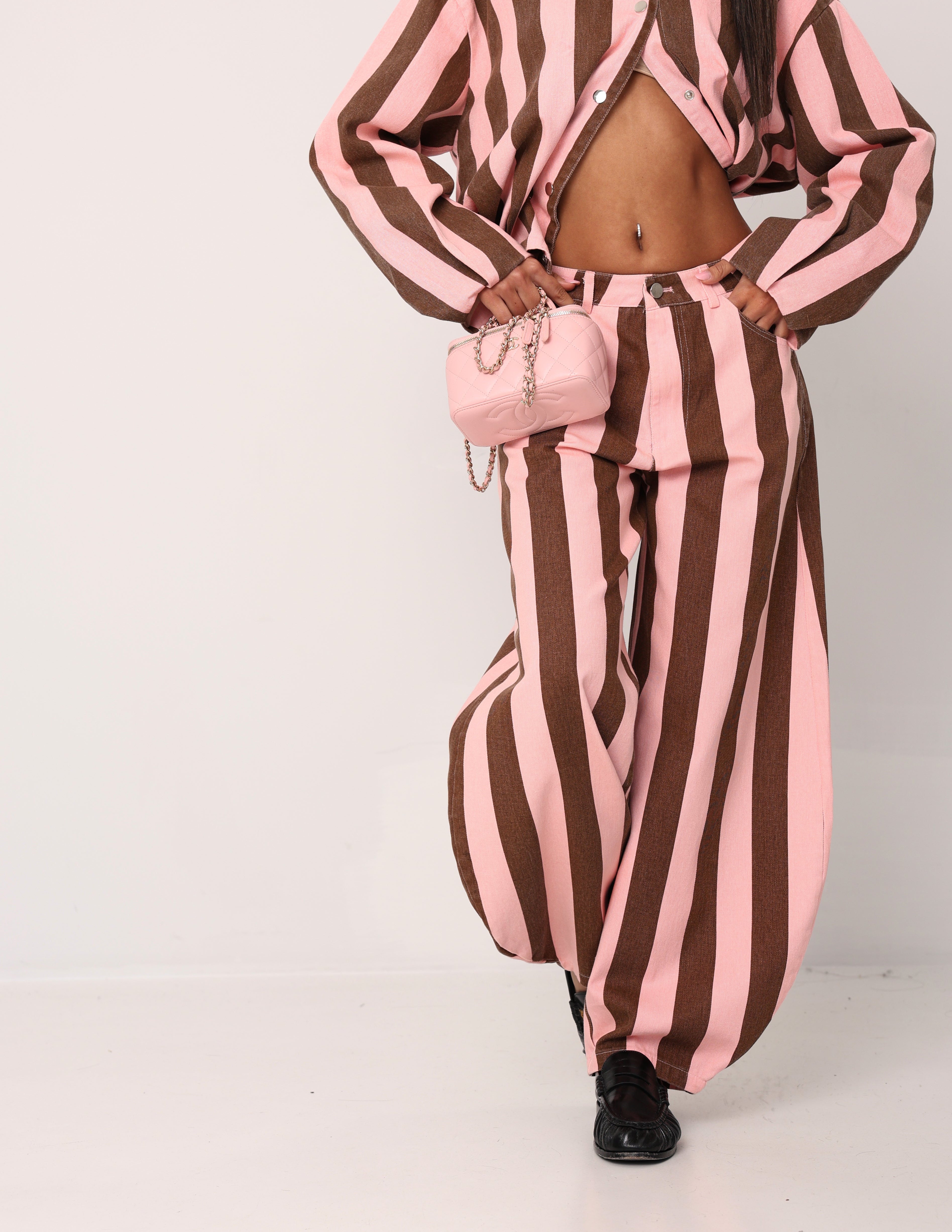 PANTALONI RIGHE ZELMA ROSA/MARRONE