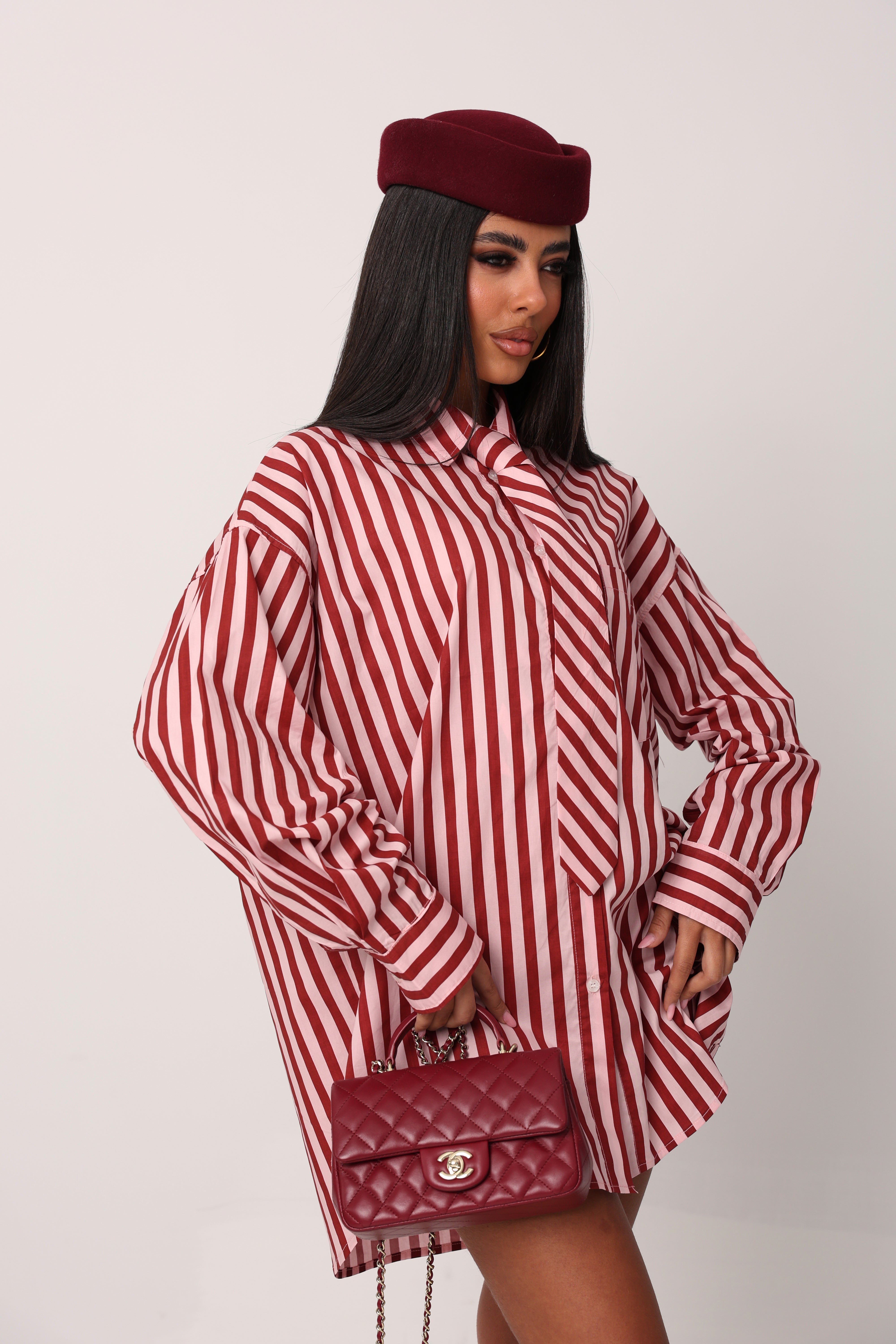 CAMICIA RIGHE ALYA ROSA/ROSSA + CRAVATTA