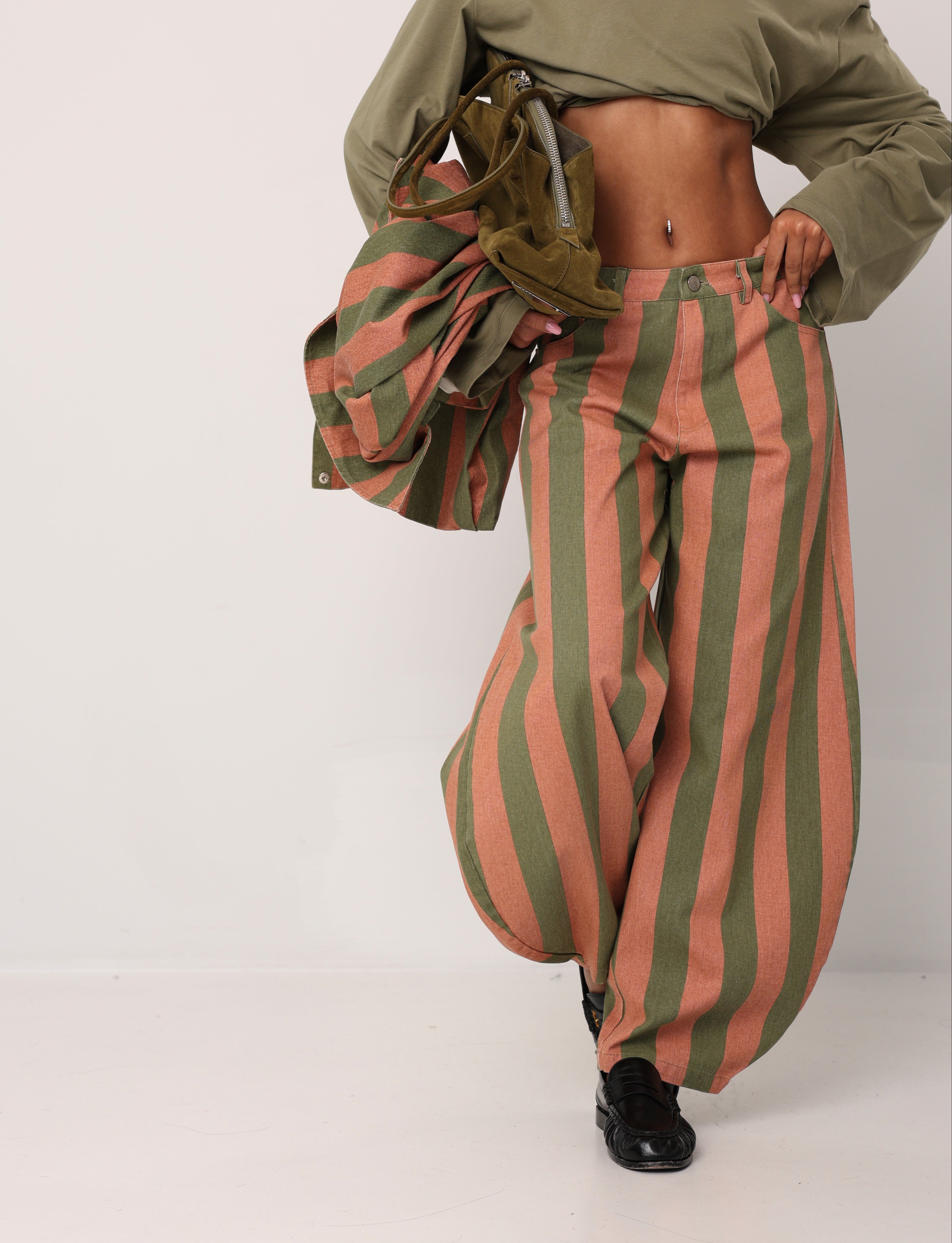 PANTALONI RIGHE ZELMA VERDE/MATTONE