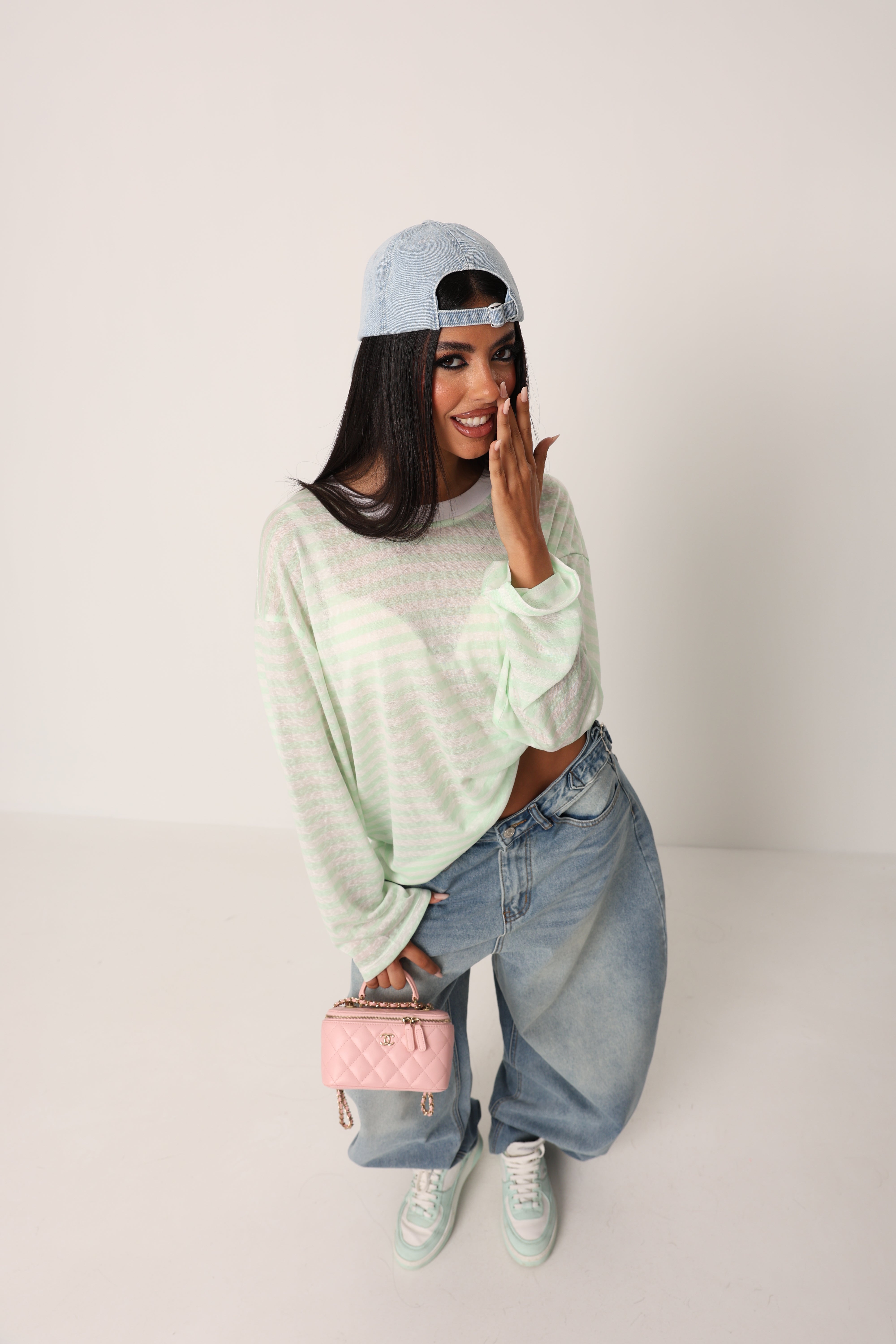 T-SHIRT RIGHE SUEDE VERDE/BIANCA