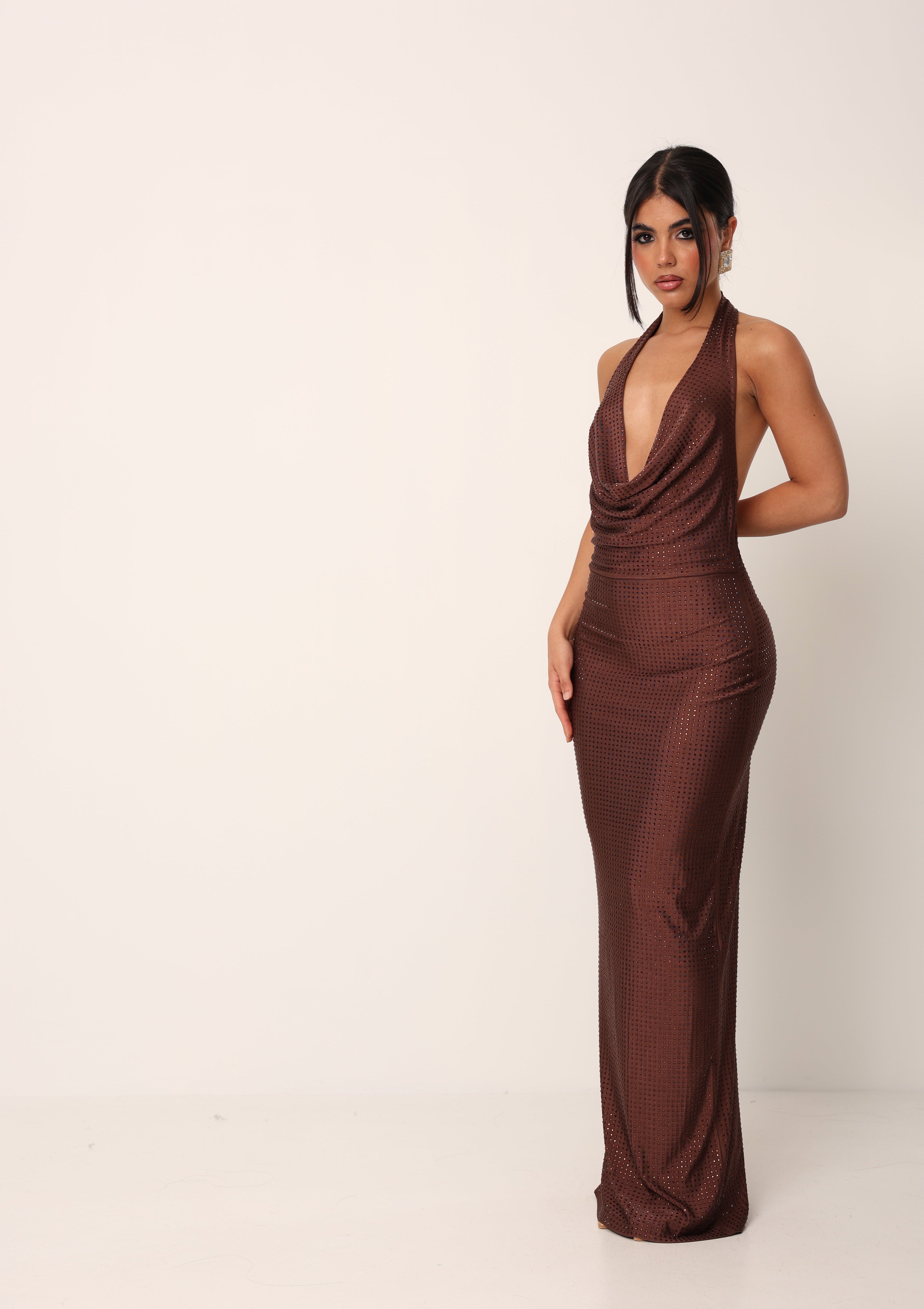 VESTITO STRASS SKYLAR MARRONE