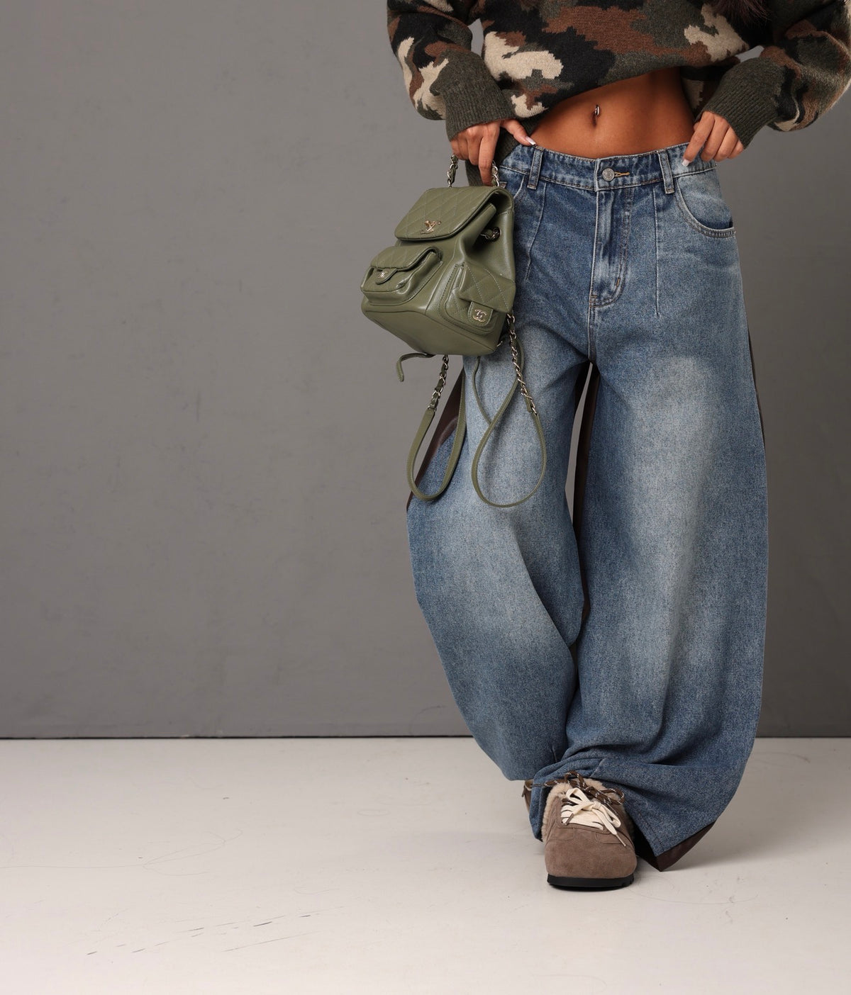 JEANS BALLOON LEATHER BACK MARRONI