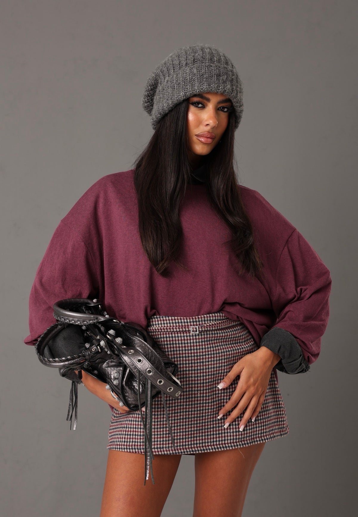 PANTAGONNA QUADRETTI AMANDA BORDEAUX/BLU + CINTURA