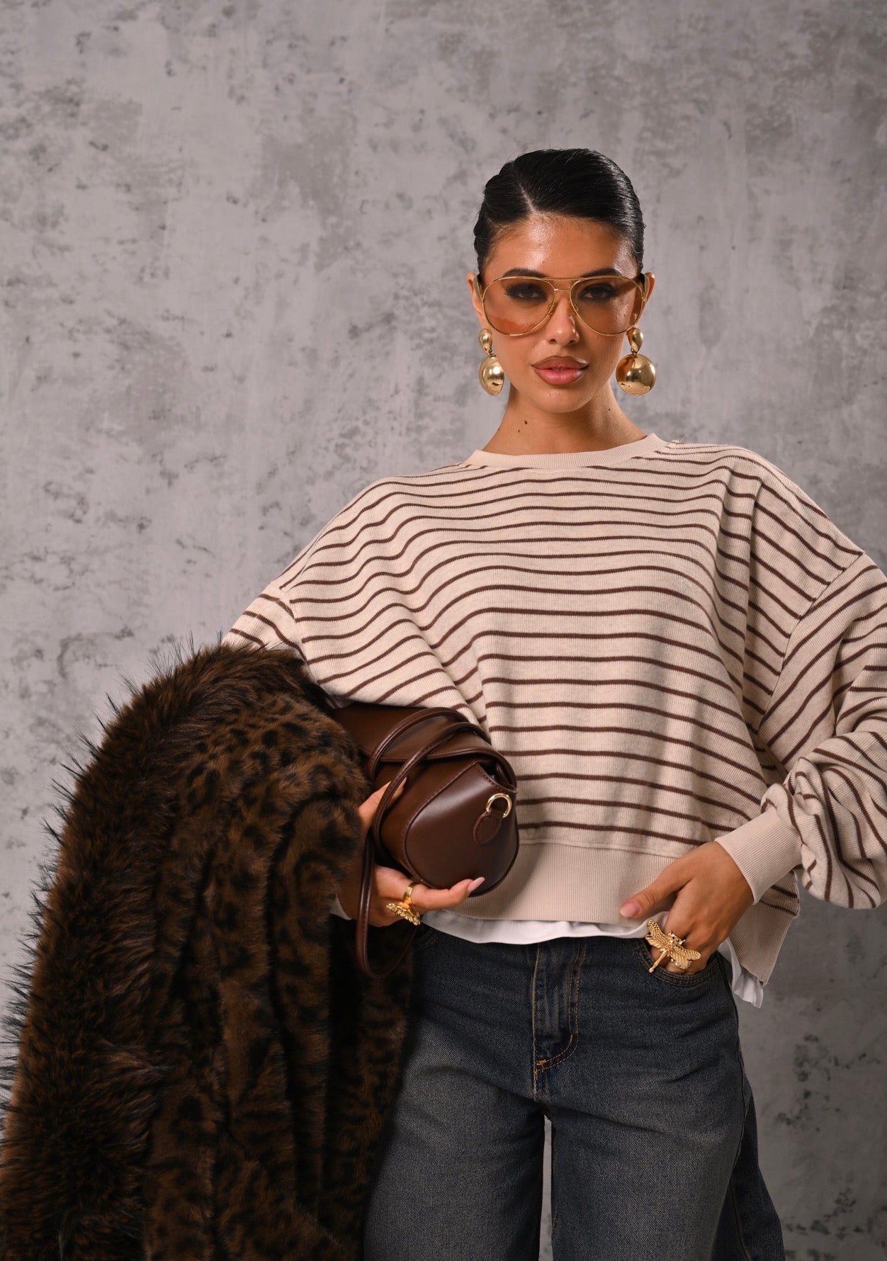 PULL RIGHE DELANY BEIGE/MARRONE