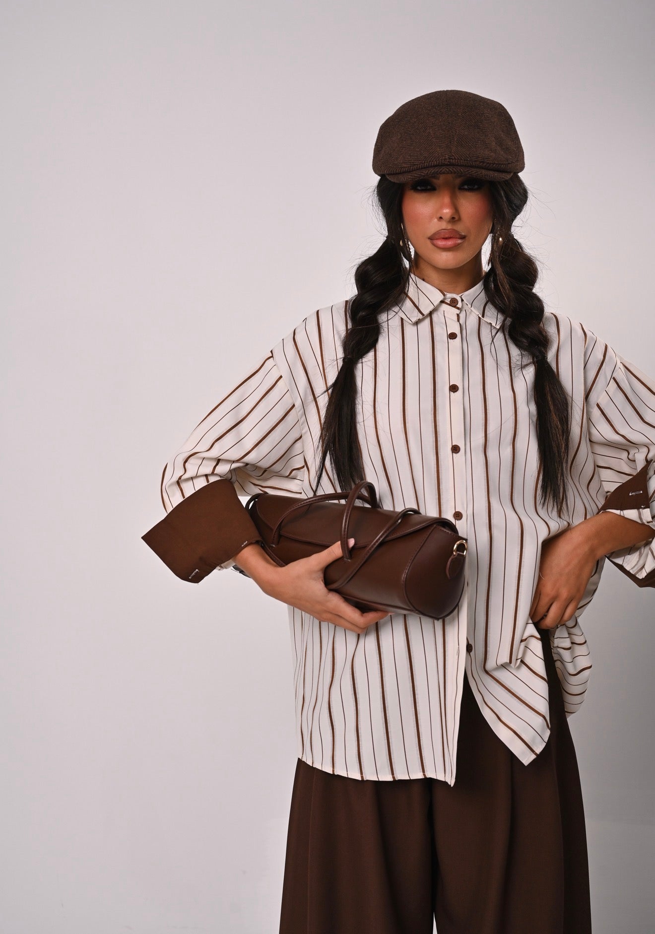 CAMICIA RIGHE YOSAN MARRONE/PANNA