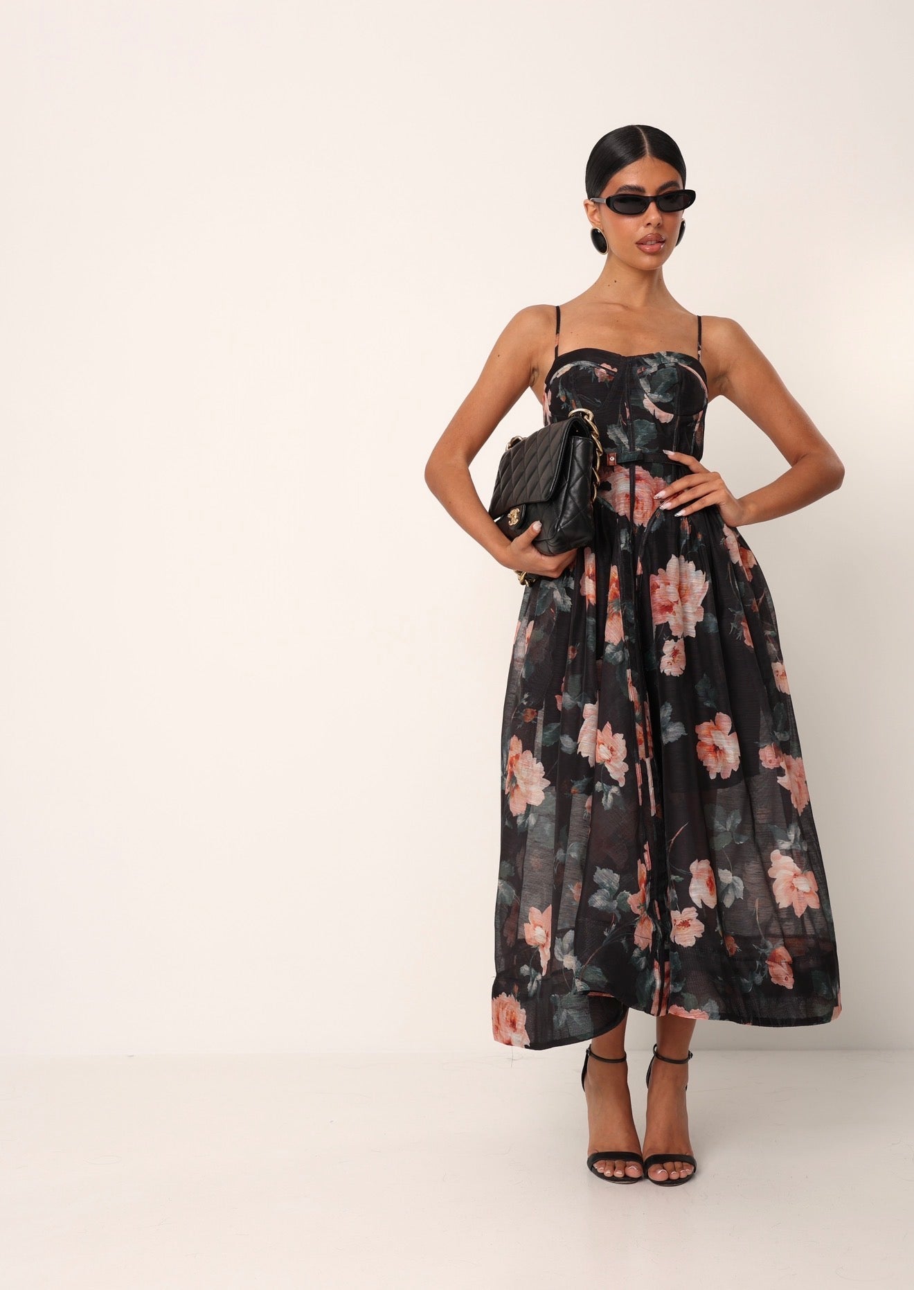 VESTITO FIORATO CALLUM NERO