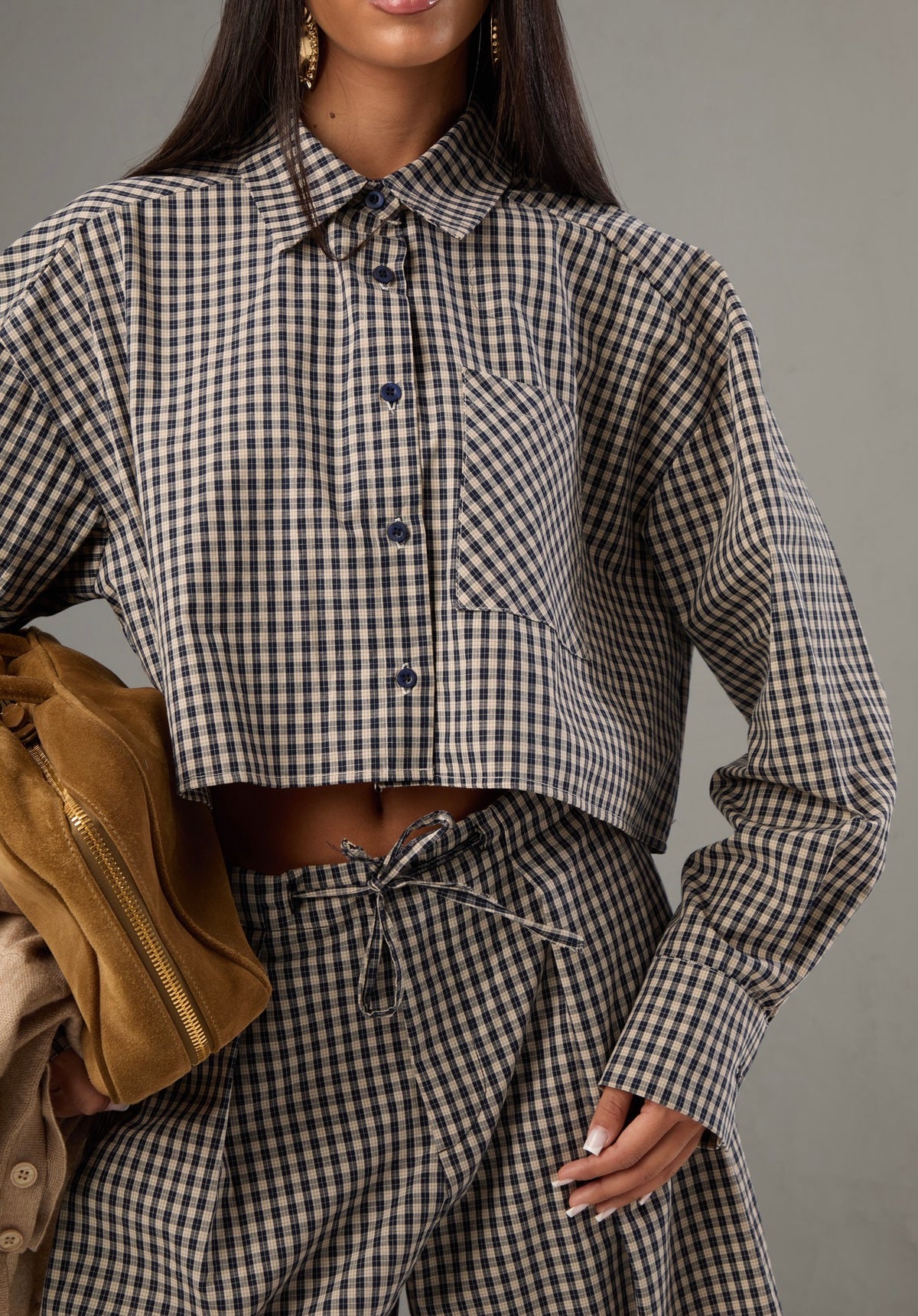 CAMICIA CROP QUADRETTI ISOTTA BLU